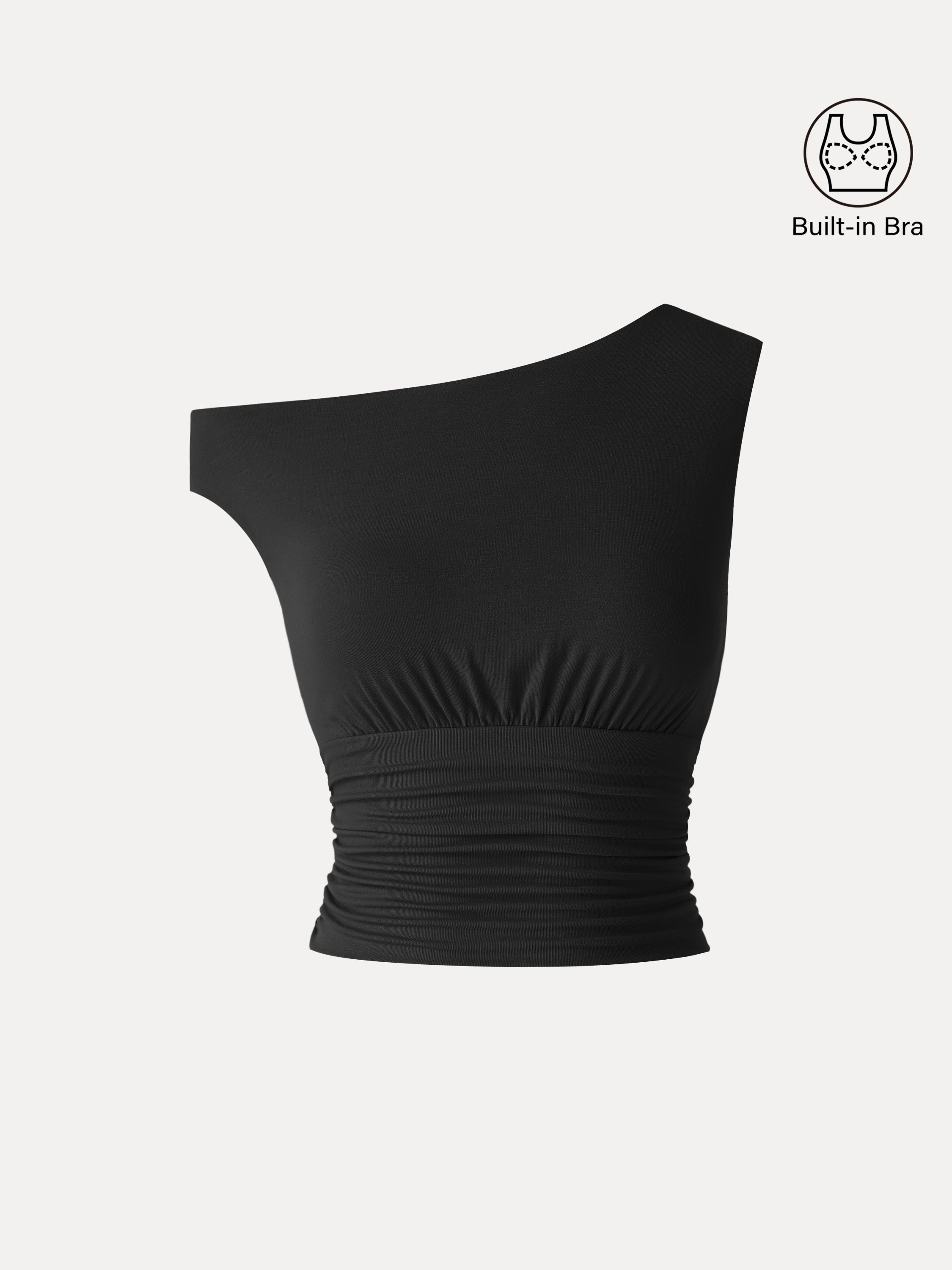 OGLmove Women's Asymmetrical Neck Cropped Ruched Bra Top