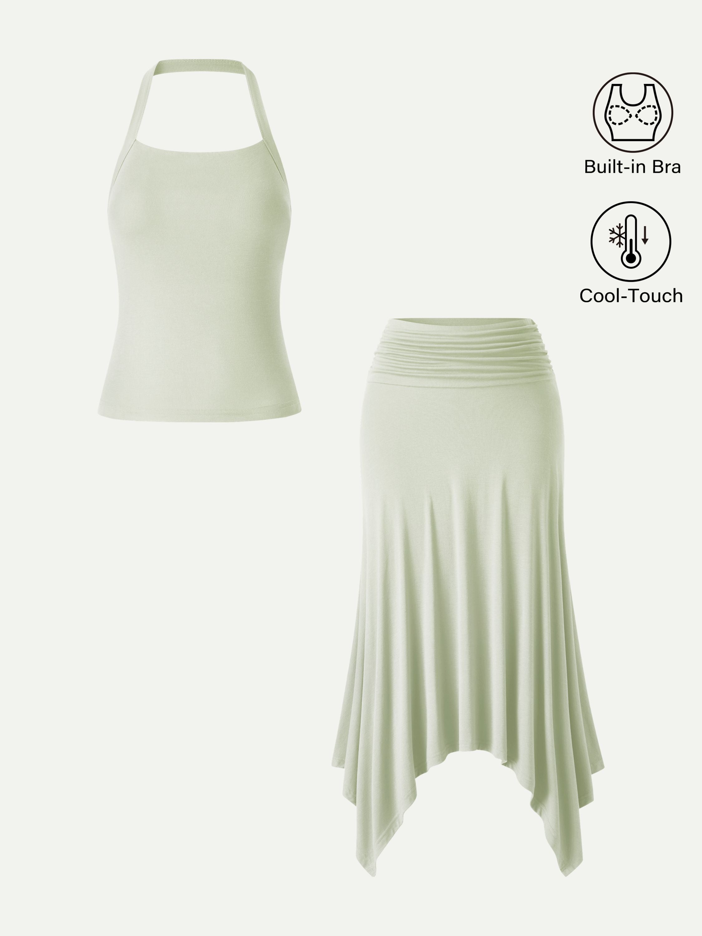 OGLmove Sleek Halter Bra Top and Handkerchief Hem Skirt Set