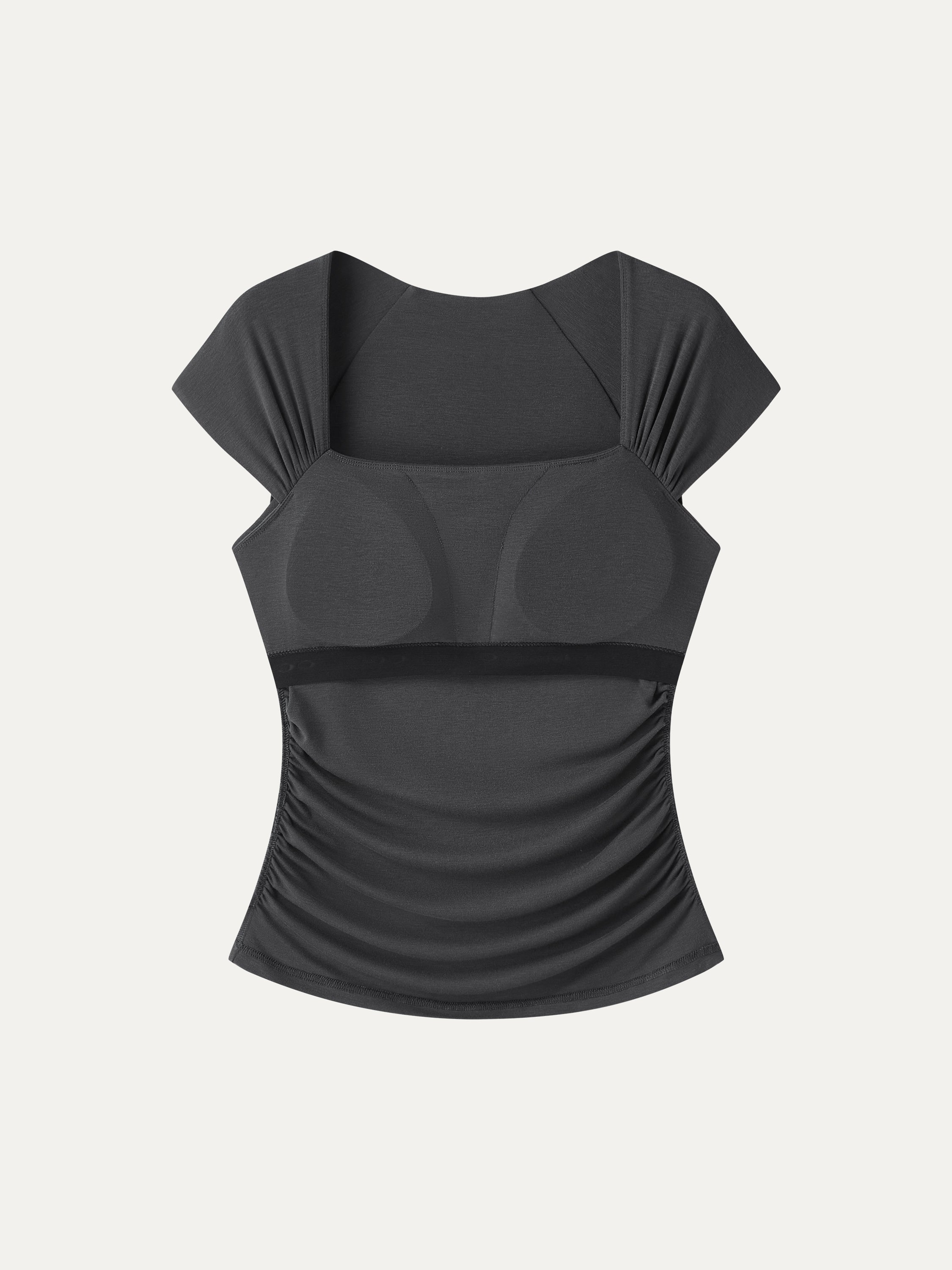 OGLmove Women's Cool-Touch Square Neck Cap Sleeve Ruched Bra Top
