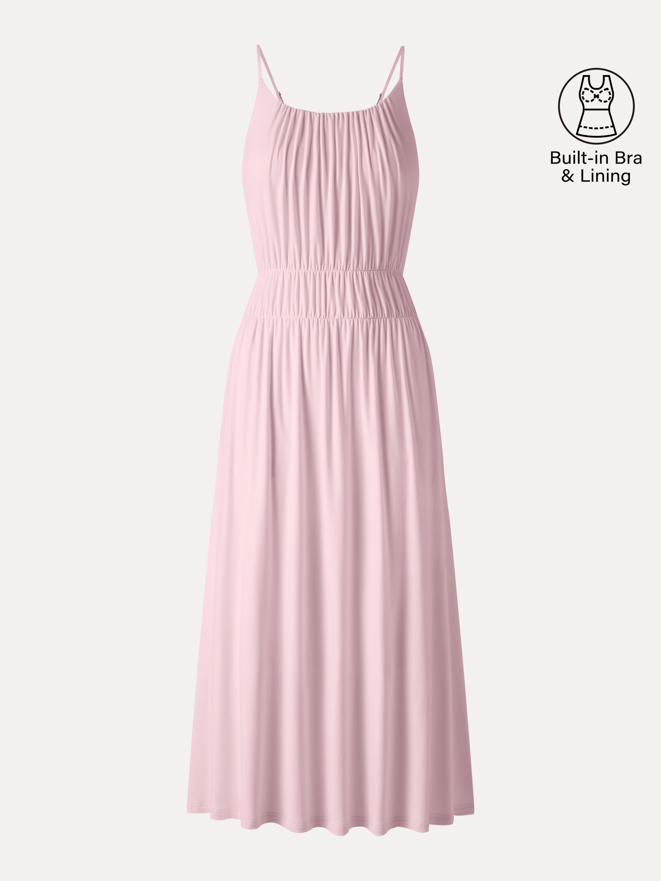 OGLmove Vacay Gathered U-Neck Spaghetti Midi Bra Dress with Pockets