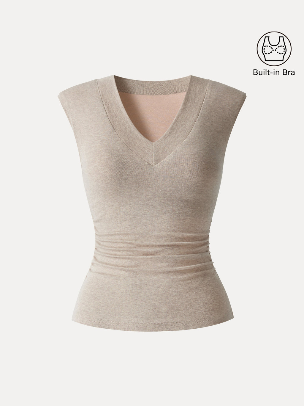OGLmove Women's V-Neck Wide Shoulder Ruched Bra Top