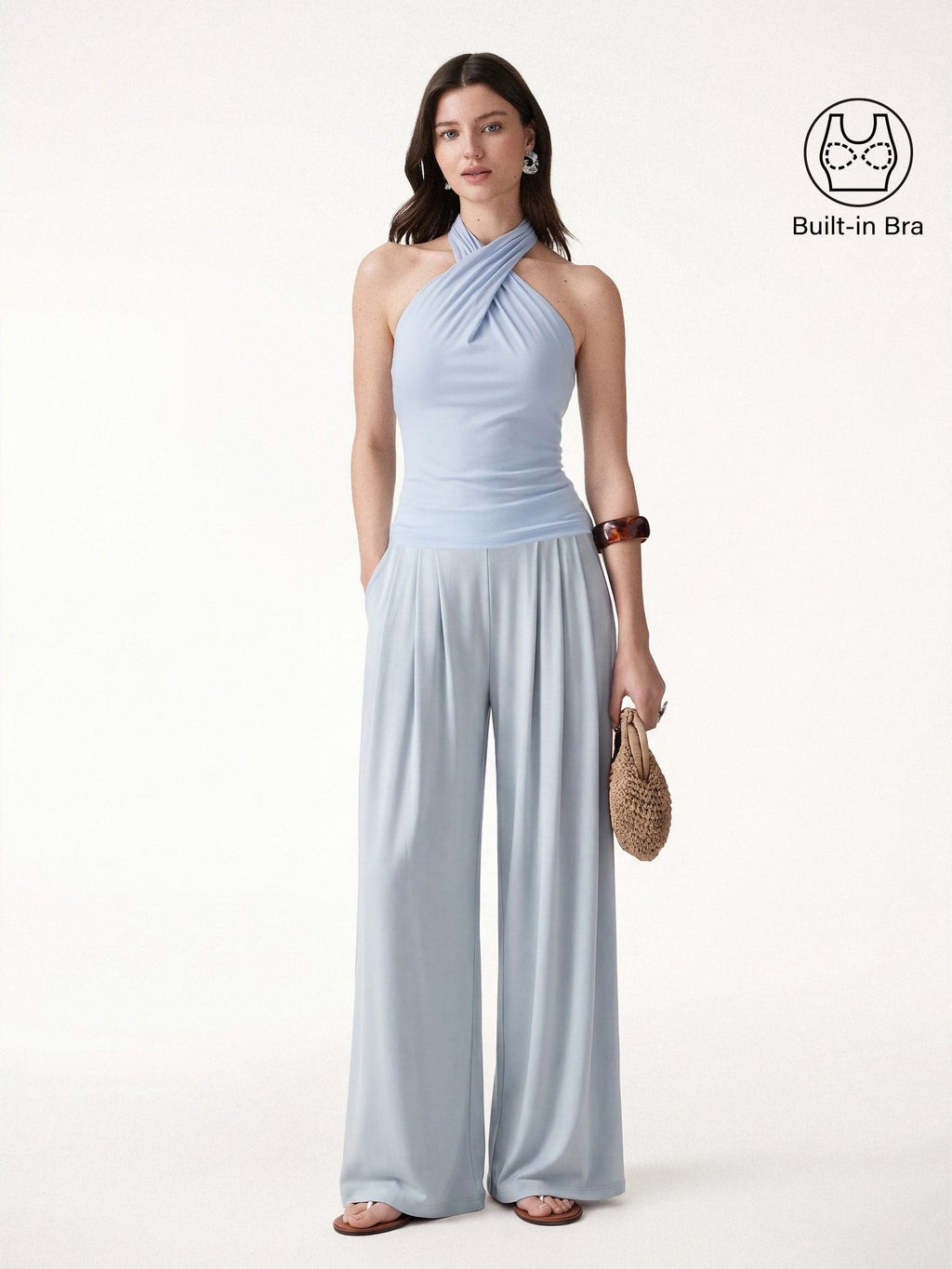 OGLmove Criss Cross Bra Top and Tucked Palazzo Pants Set