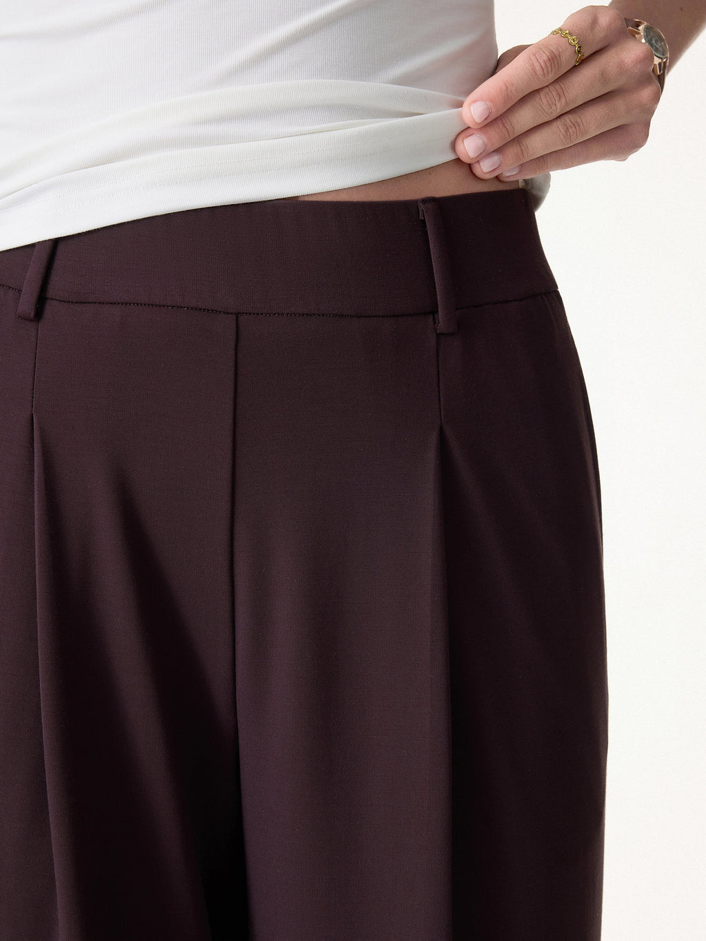 OGLmove 2Pcs Round Neck Tucked Top & Wide Leg Success Pants Set