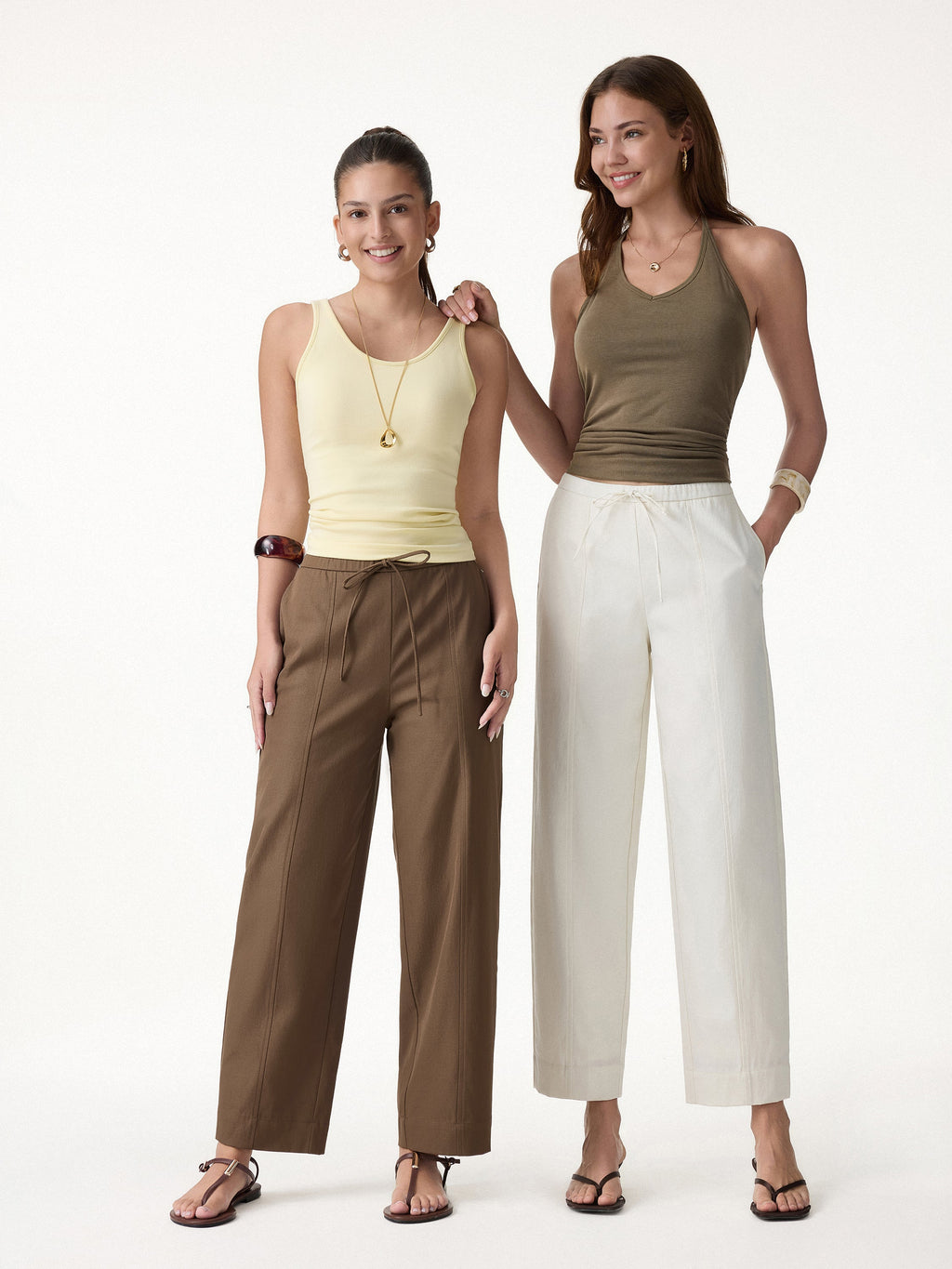 OGLmove Women's Mid Rise Tapered Leg Linen-Like Travel Pants