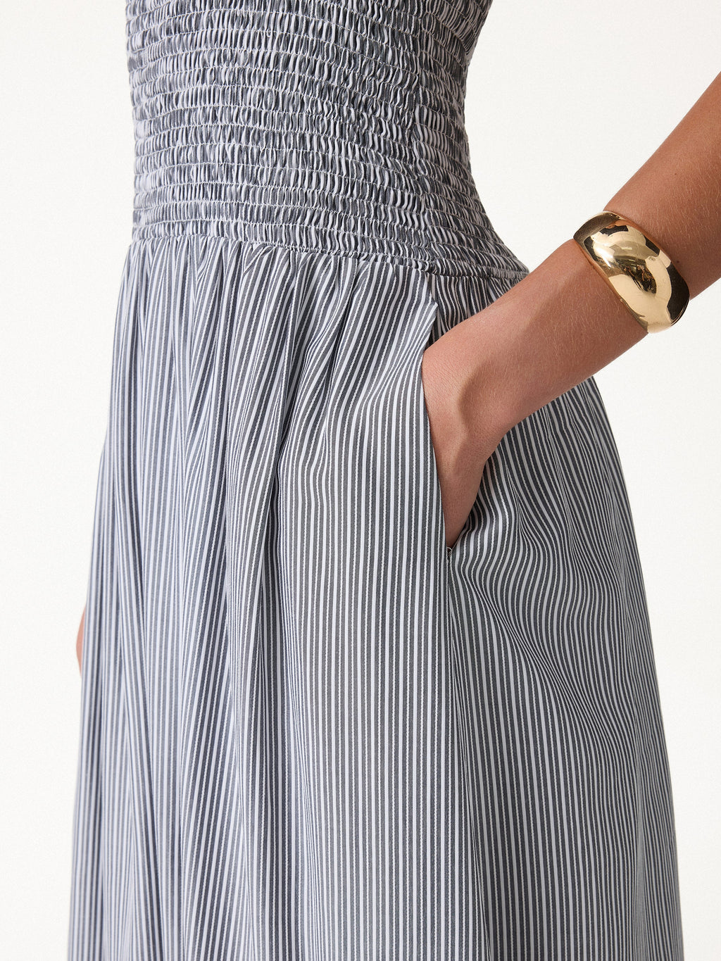 OGLmove Striped Poplin Square Neck Smocked Midi Bra Dress