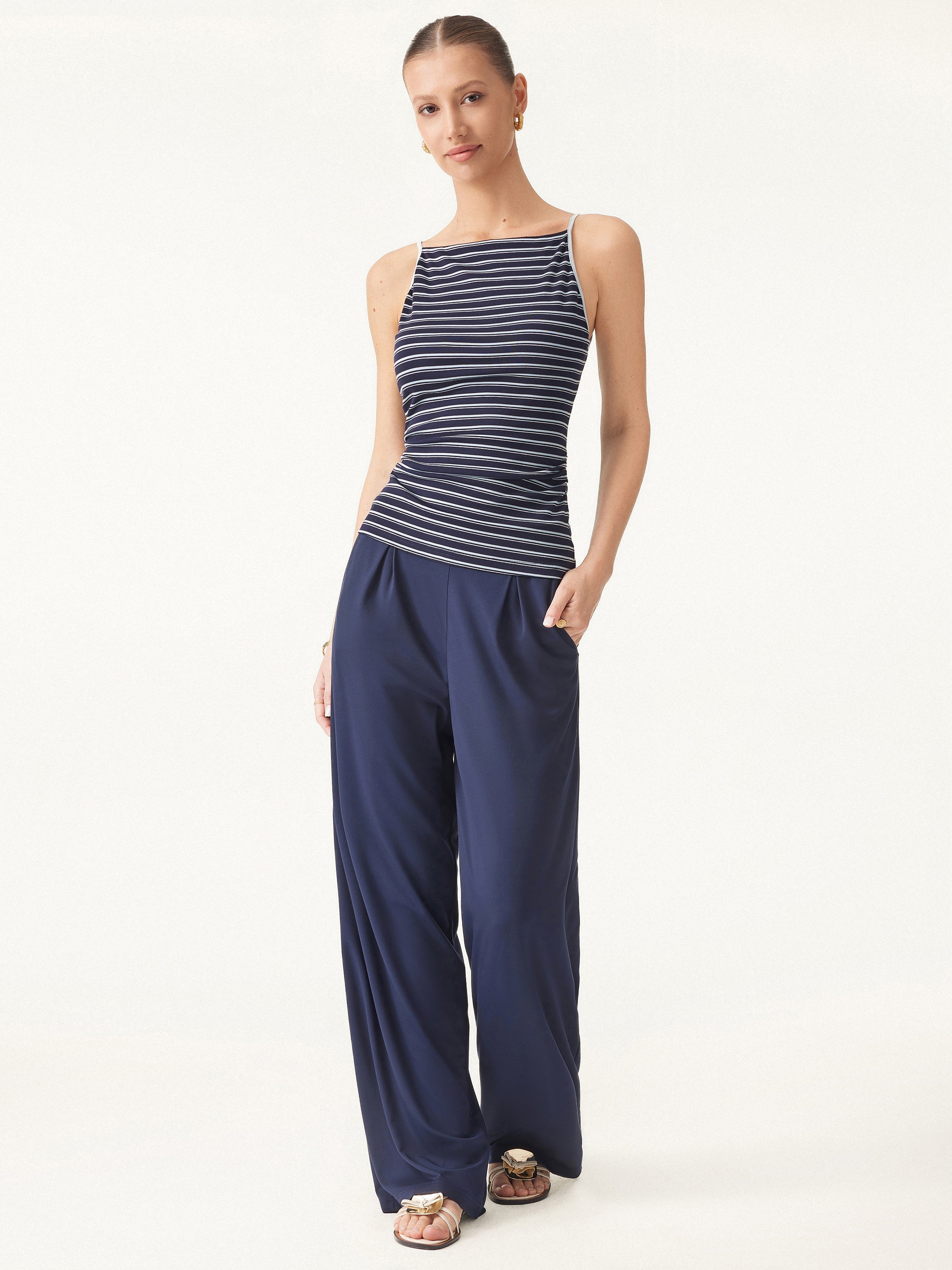 OGLmove Women's Striped Side Ruched Spaghetti Strap Bra Tank