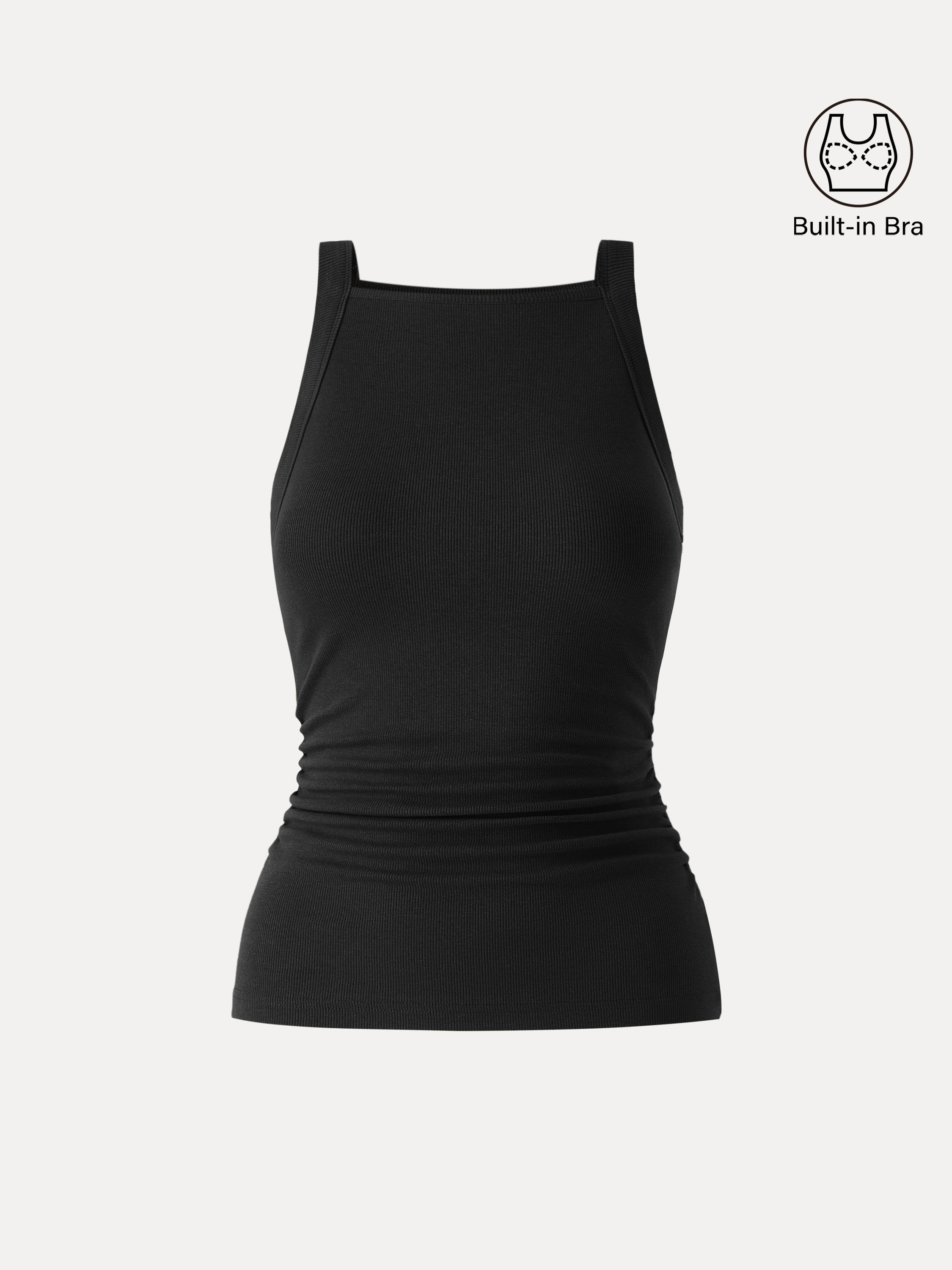 OGLmove Plantive Square Neck Ruched Rib Bra Tank