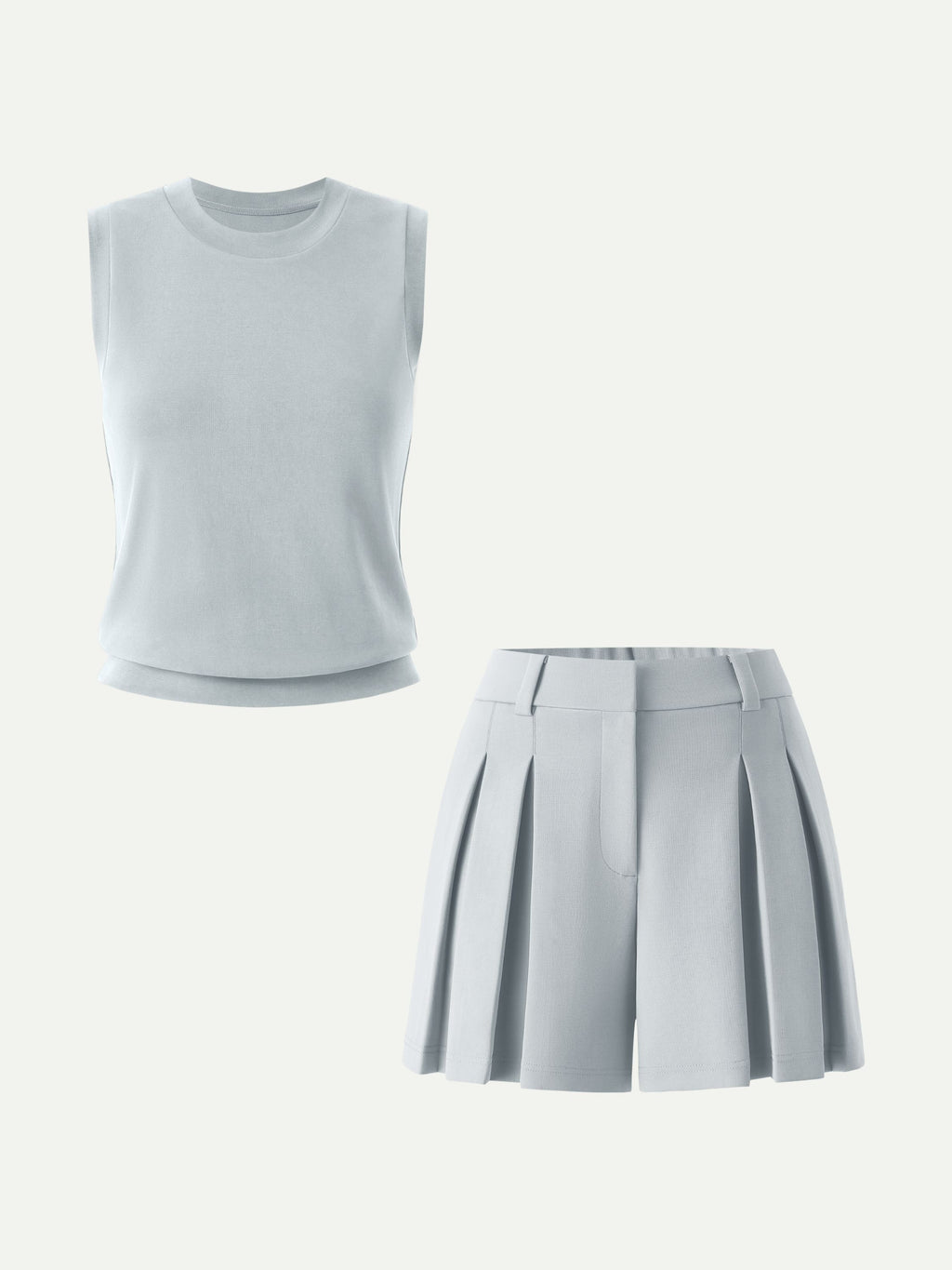 OGLmove Crew Neck Top and A-Line Pleated Shorts Set