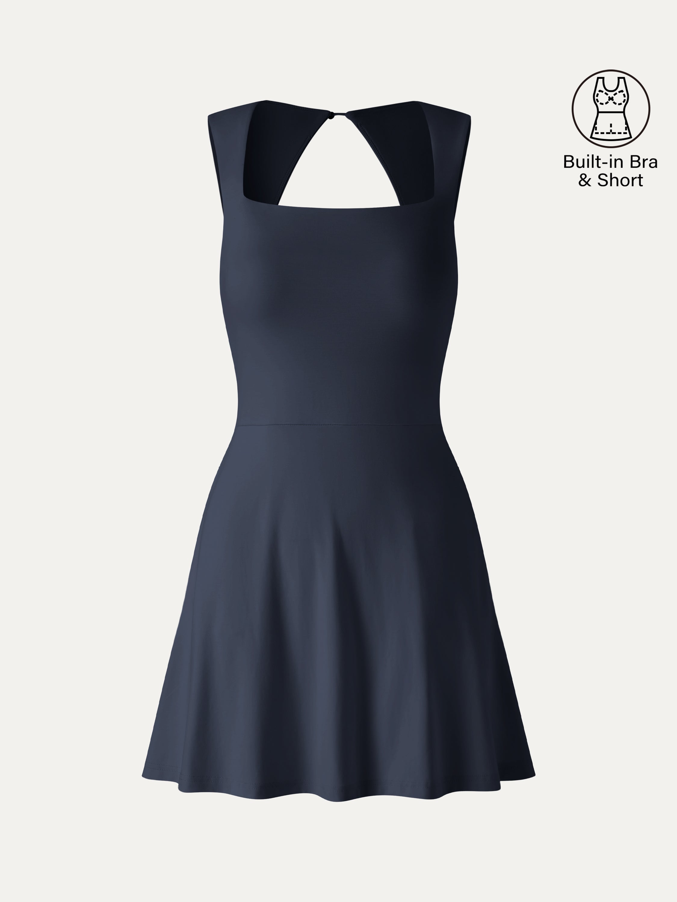 OGLmove Women's Square Neck Back Cutout Court Bra Dress with Pockets