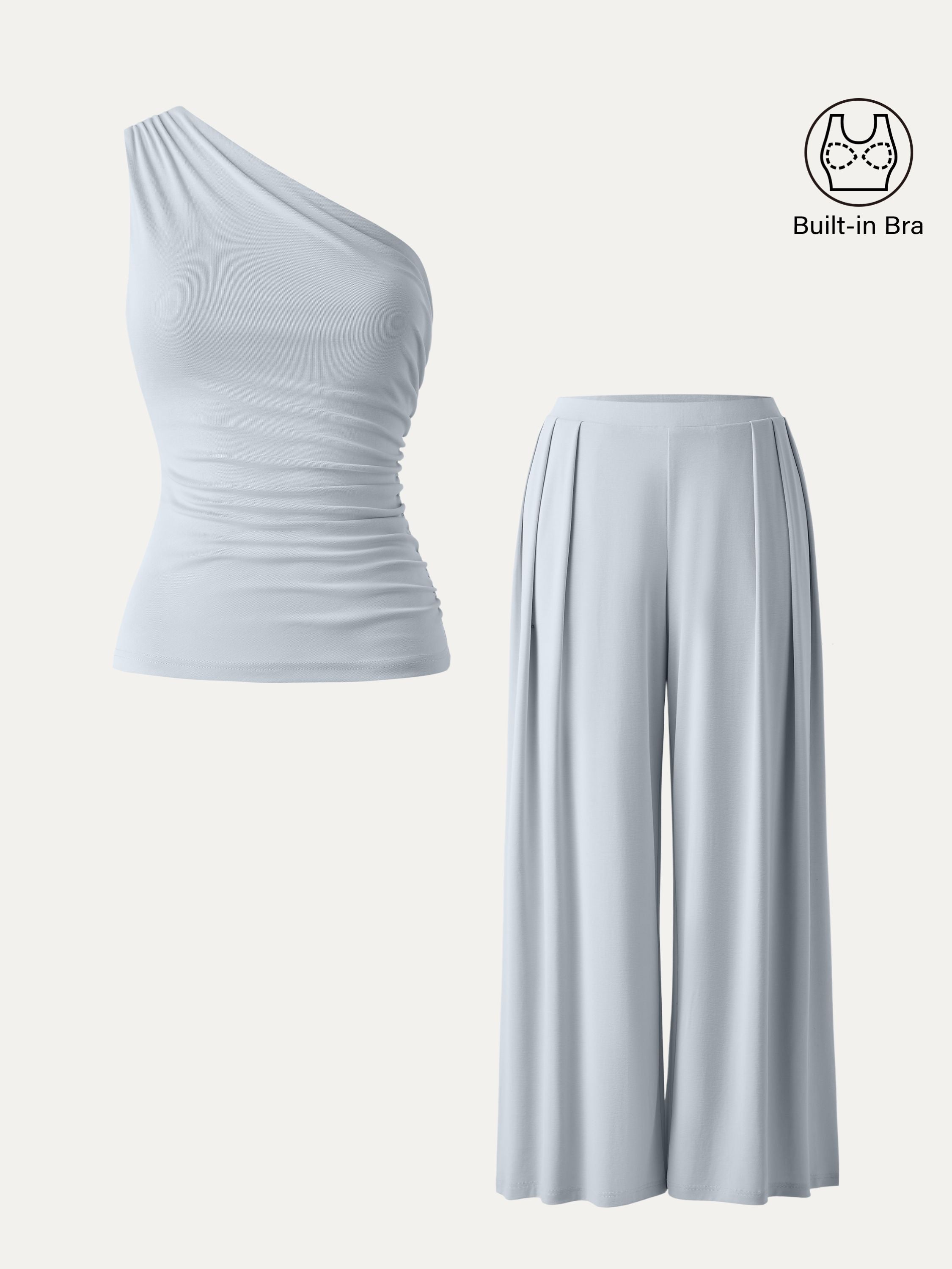 OGLmove Women's Regular Wide Leg Palazzo Pant with Pockets & Ruched Bra Tank Set