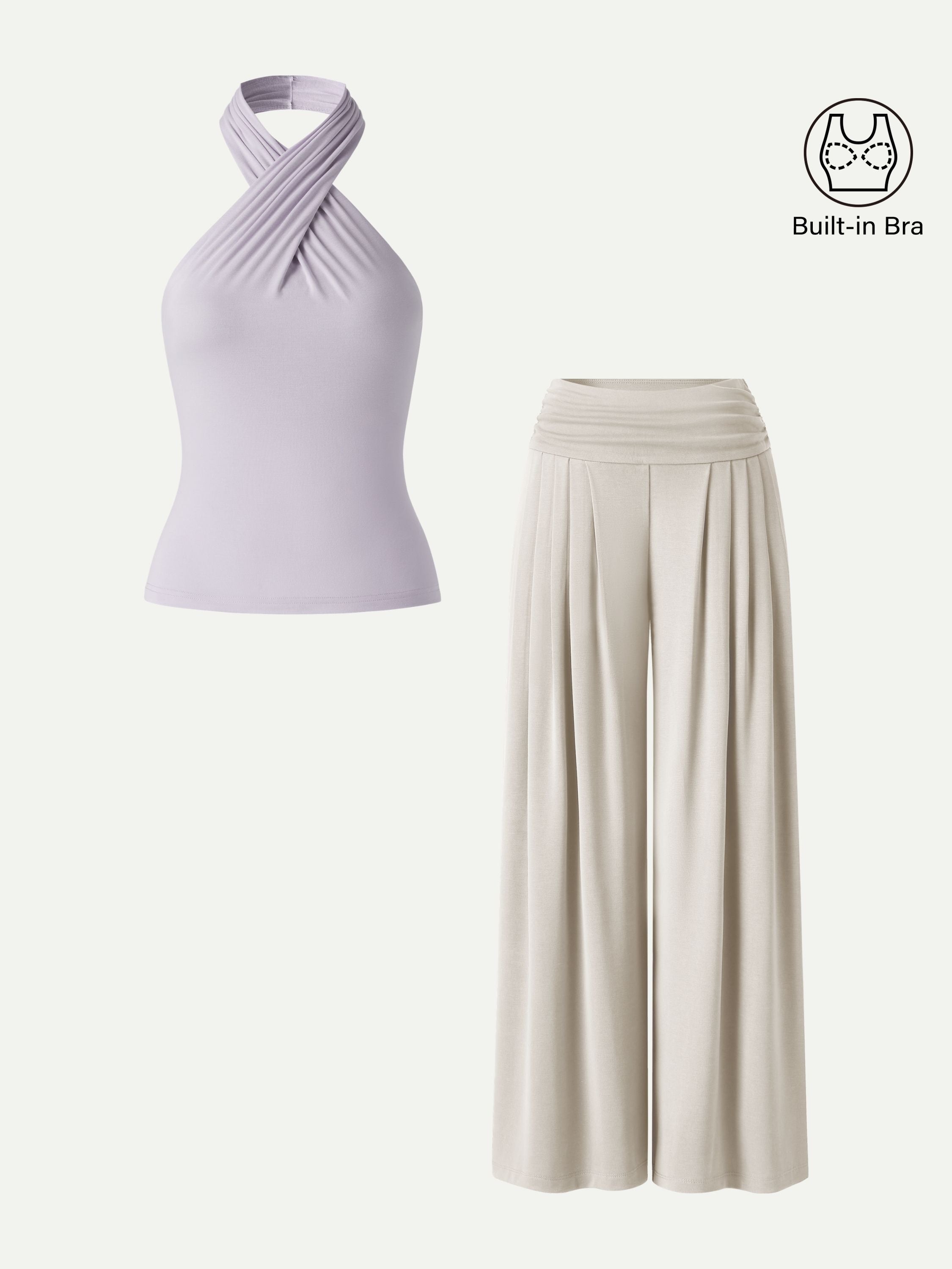 OGLmove Criss Cross Bra Top and Tucked Palazzo Pants Set