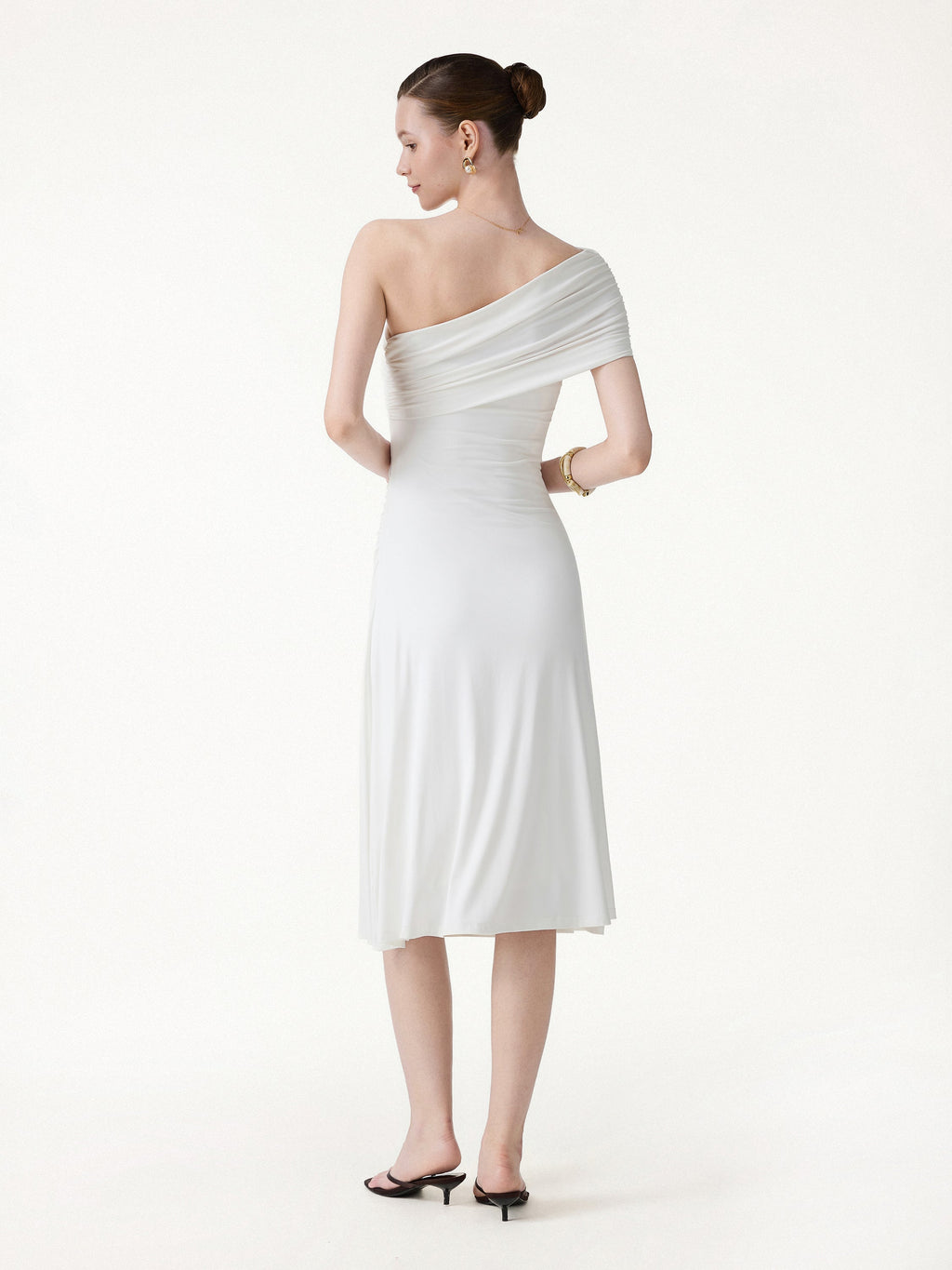 OGLmove Not-See-Thru One Shoulder Gathered Midi Bra Dress