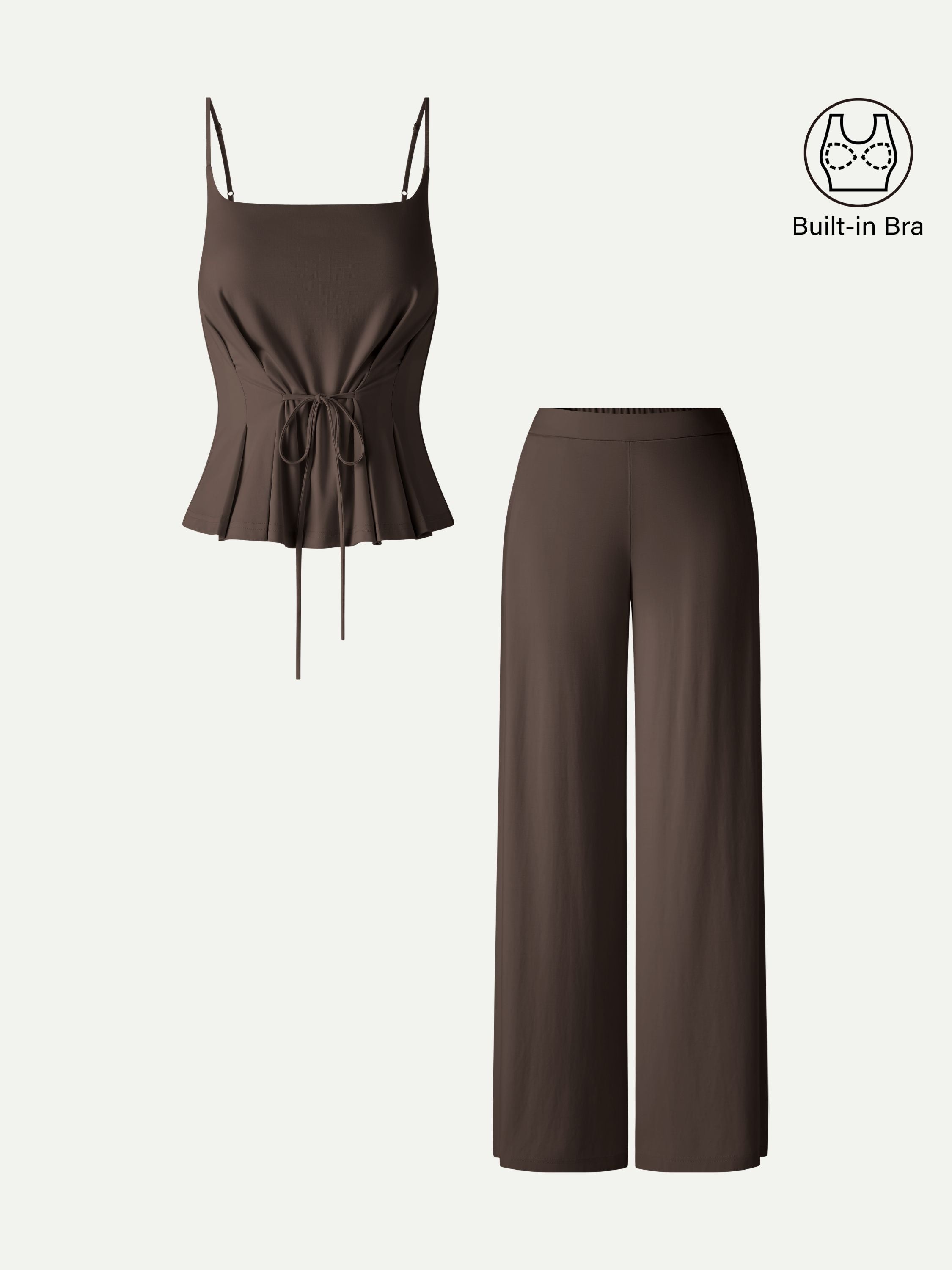 OGLmove 2Pcs Set Spaghetti Bra Top, Wide Leg Pants