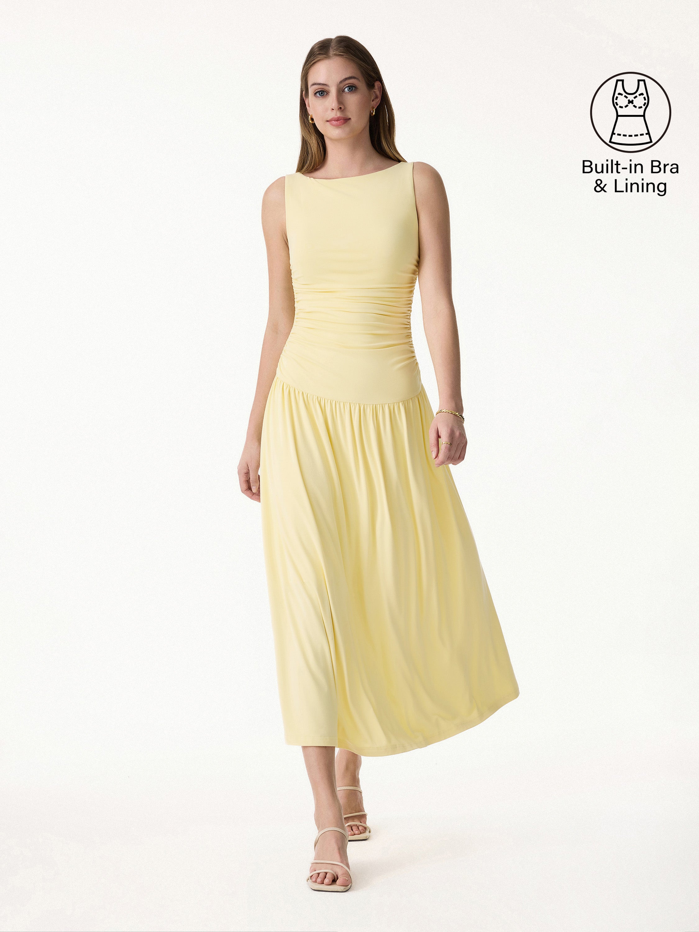OGLmove SkinKiss Cooling Boatneck Ruched Midi Bra Dress
