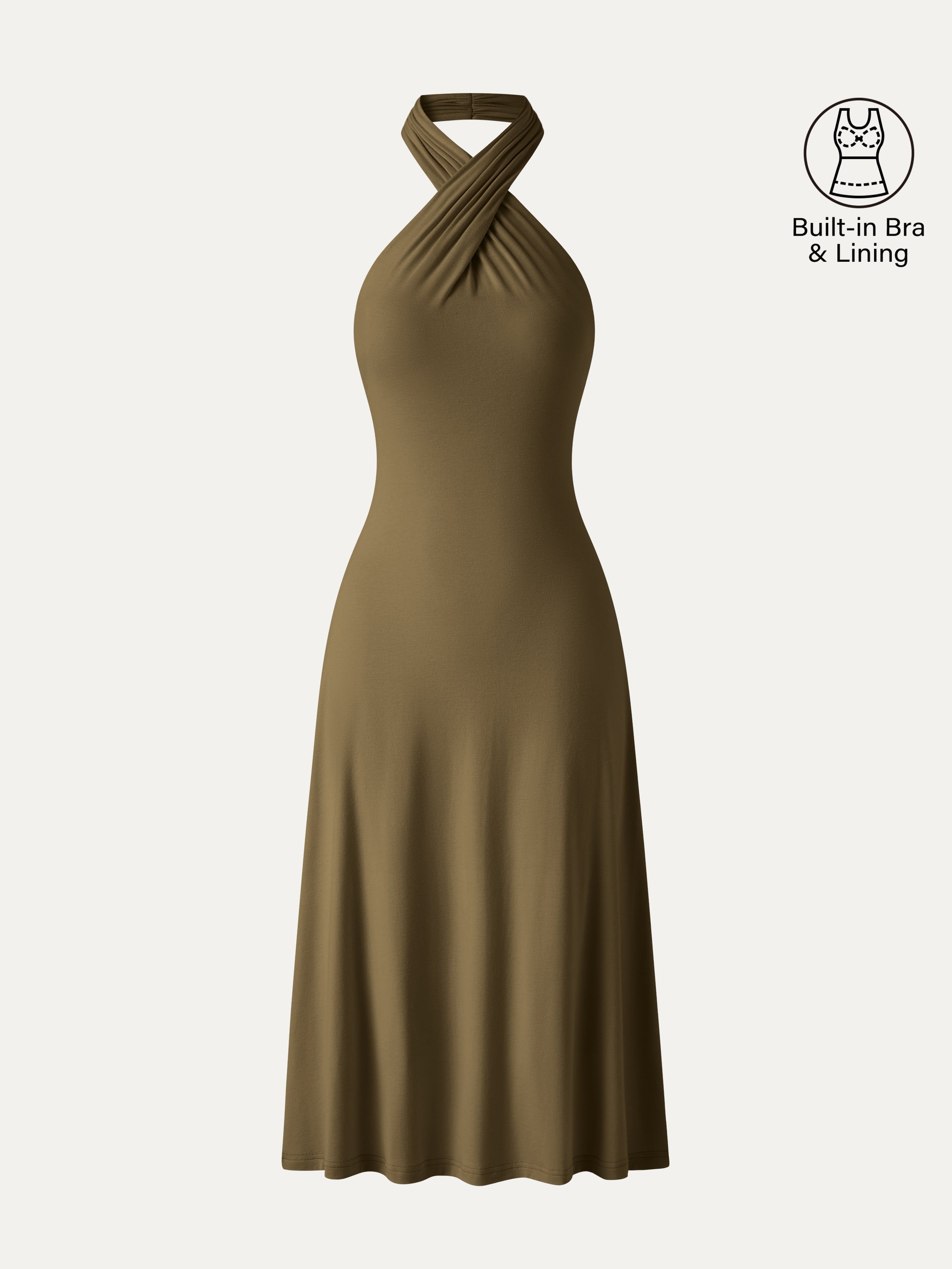 OGLmove CoolTouch Criss-Cross Halter Open-Back Midi Bra Dress