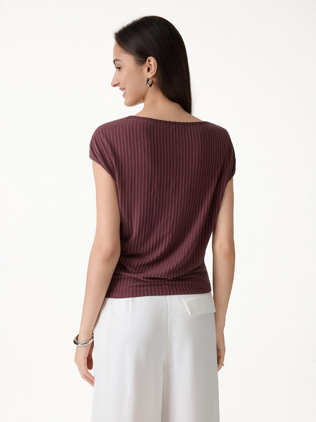 OGLmove Wrinkle-Free Ultra-Soft Boatneck Cap Sleeve Ribbed Top