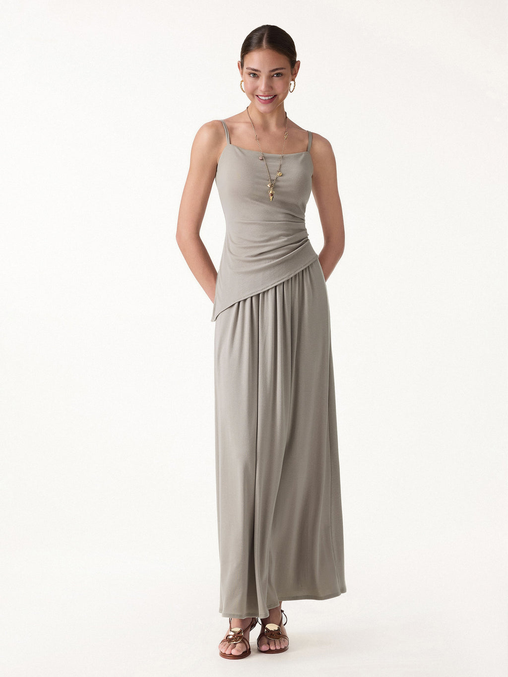 OGLmove Square Neck Spaghetti Bra Top with Side Slit