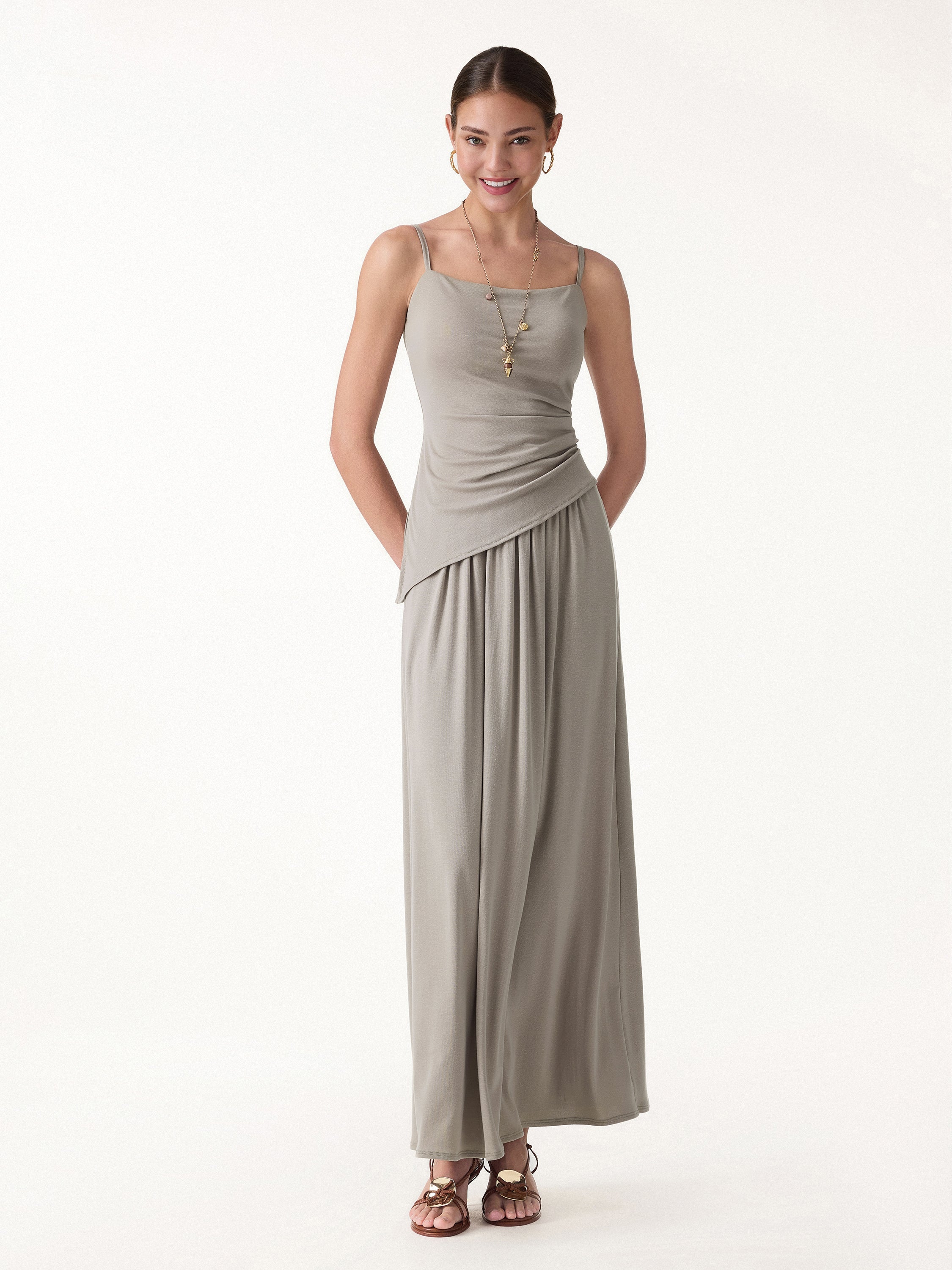 OGLmove Square Neck Spaghetti Bra Top with Side Slit