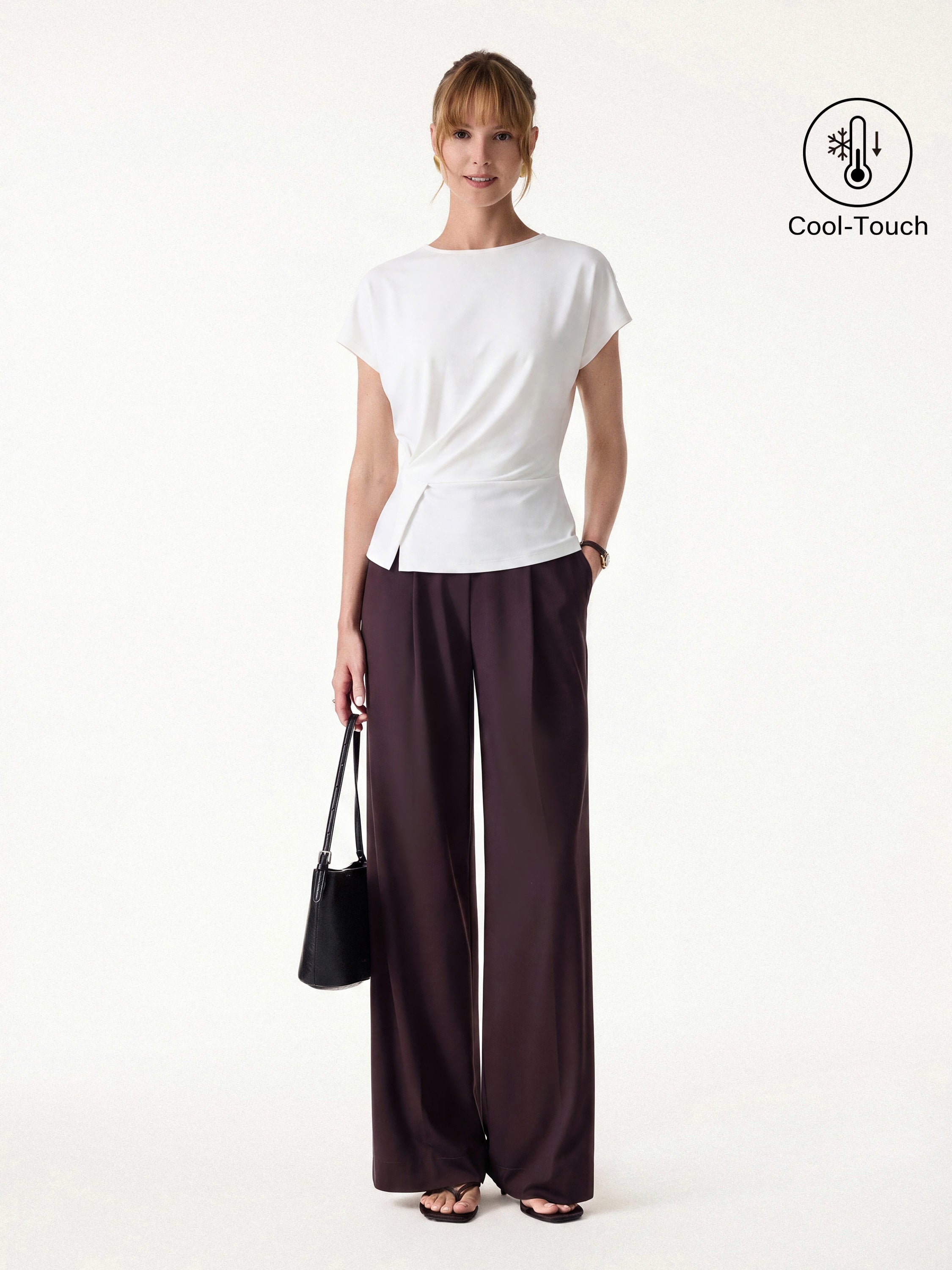 OGLmove 2Pcs Round Neck Tucked Top & Wide Leg Success Pants Set