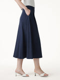 OGLmove Stretch Cotton Polka Dot A-Line Flare Midi Skirt with Pockets