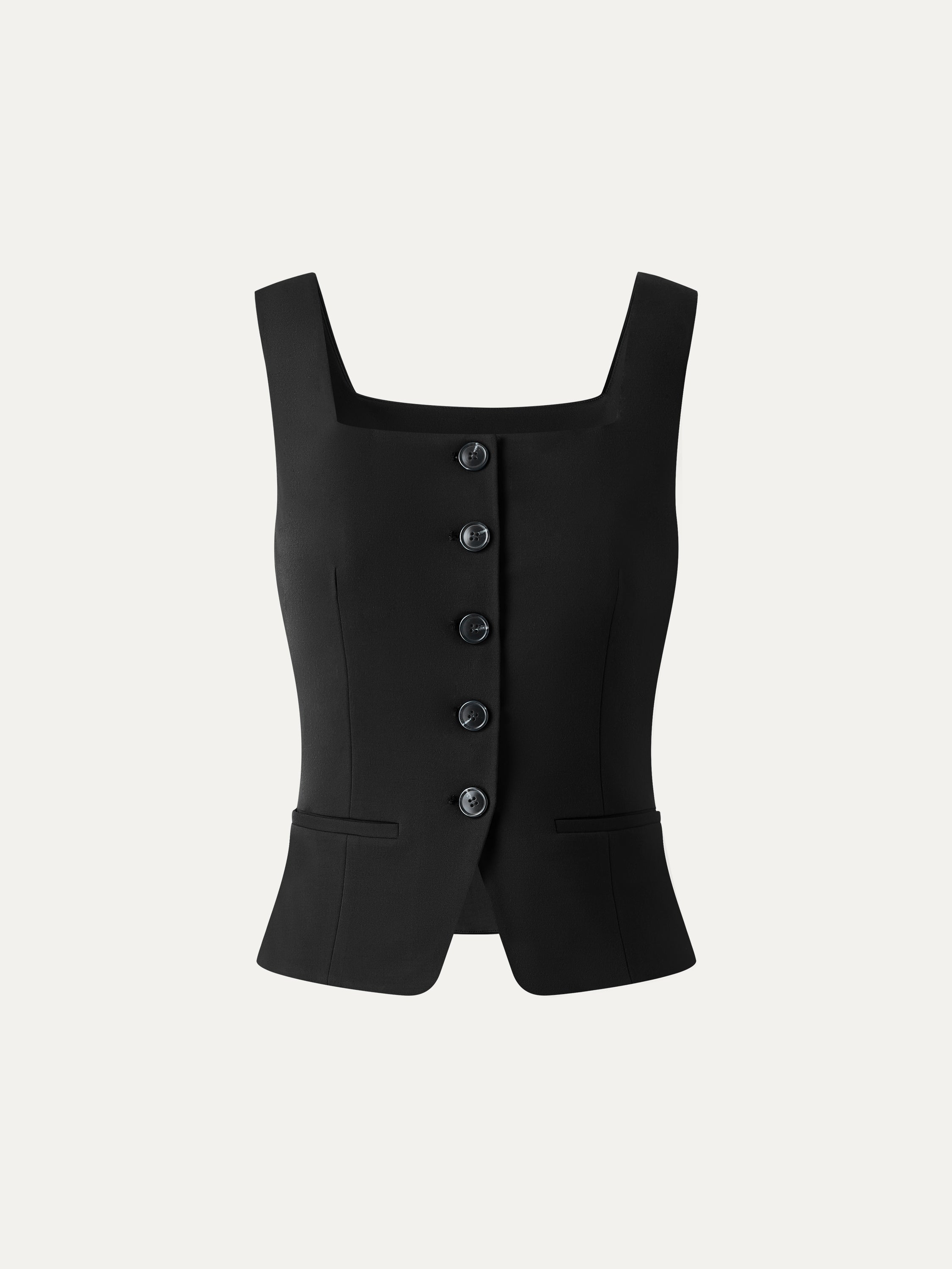 OGLmove Stretch Ponte Square Neck Cropped Waistcoat with Pockets
