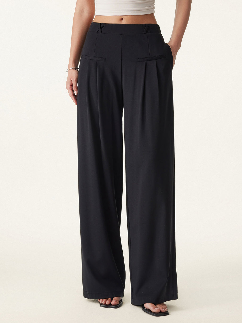 OGLmove Drapey Bamboo Ponte Mid Rise Wide Leg Trouser with Pockets