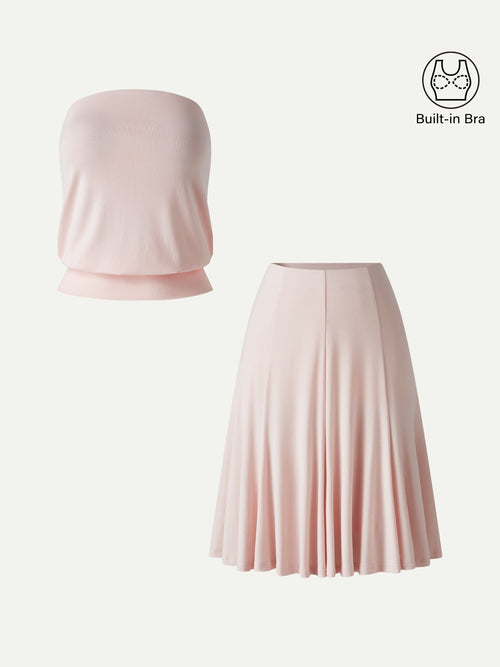 OGLmove Banded Hem Bra Top & Knee-Length Skirt 2-Piece Set