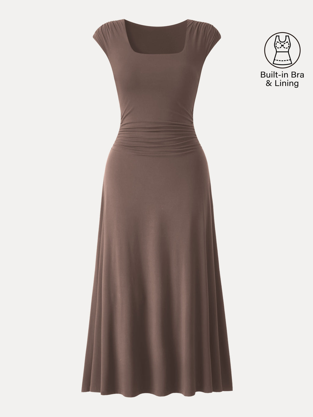 OGLmove Women's Cooling Square Neck Ruched Midi Bra Dress