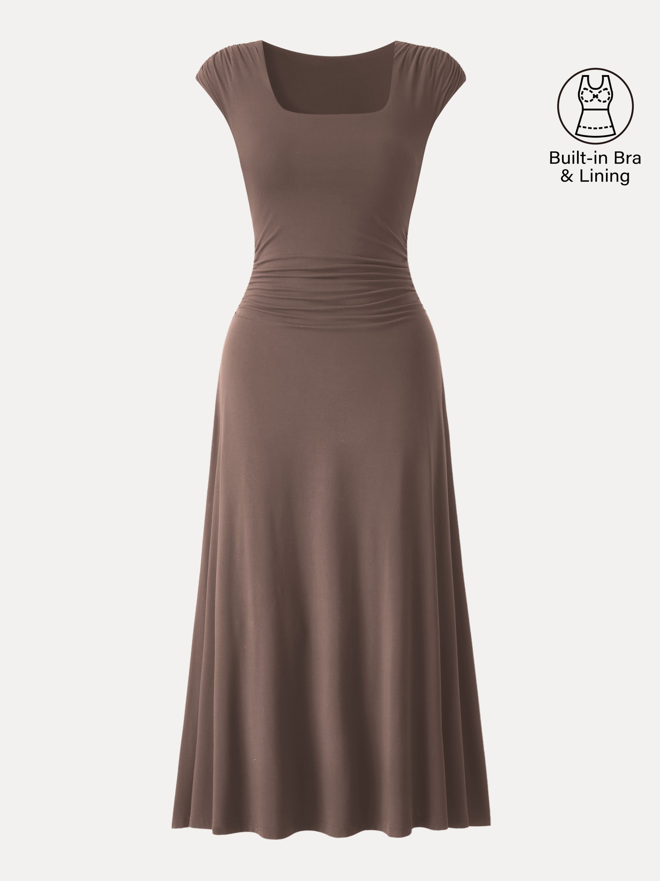 OGLmove Women's Cooling Square Neck Ruched Midi Bra Dress