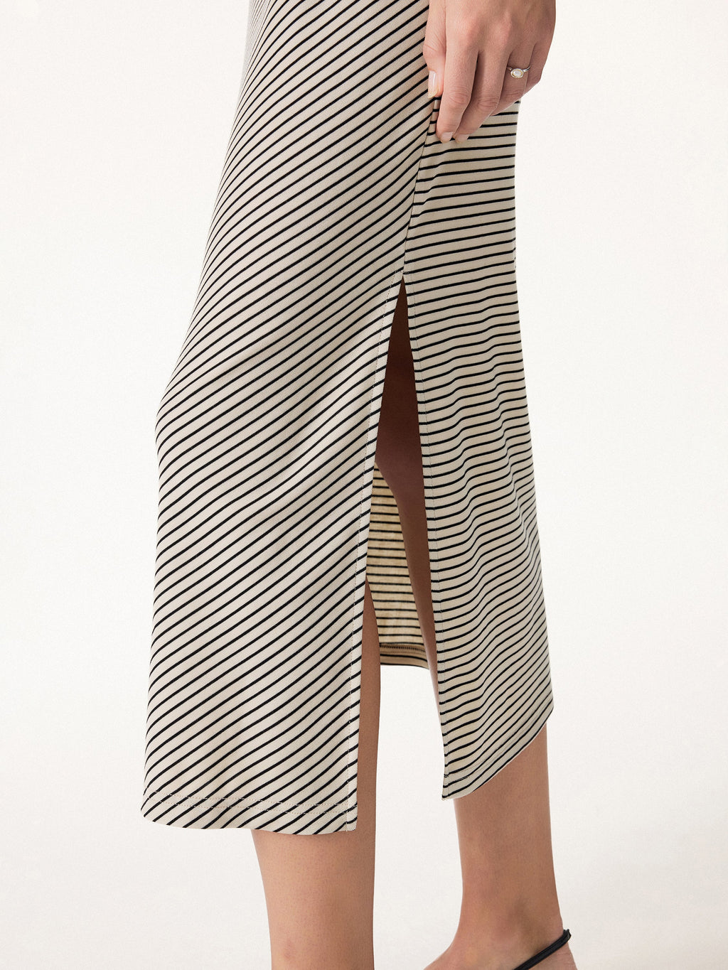 OGLmove Striped Relaxed Midi Dress with Self-Tie