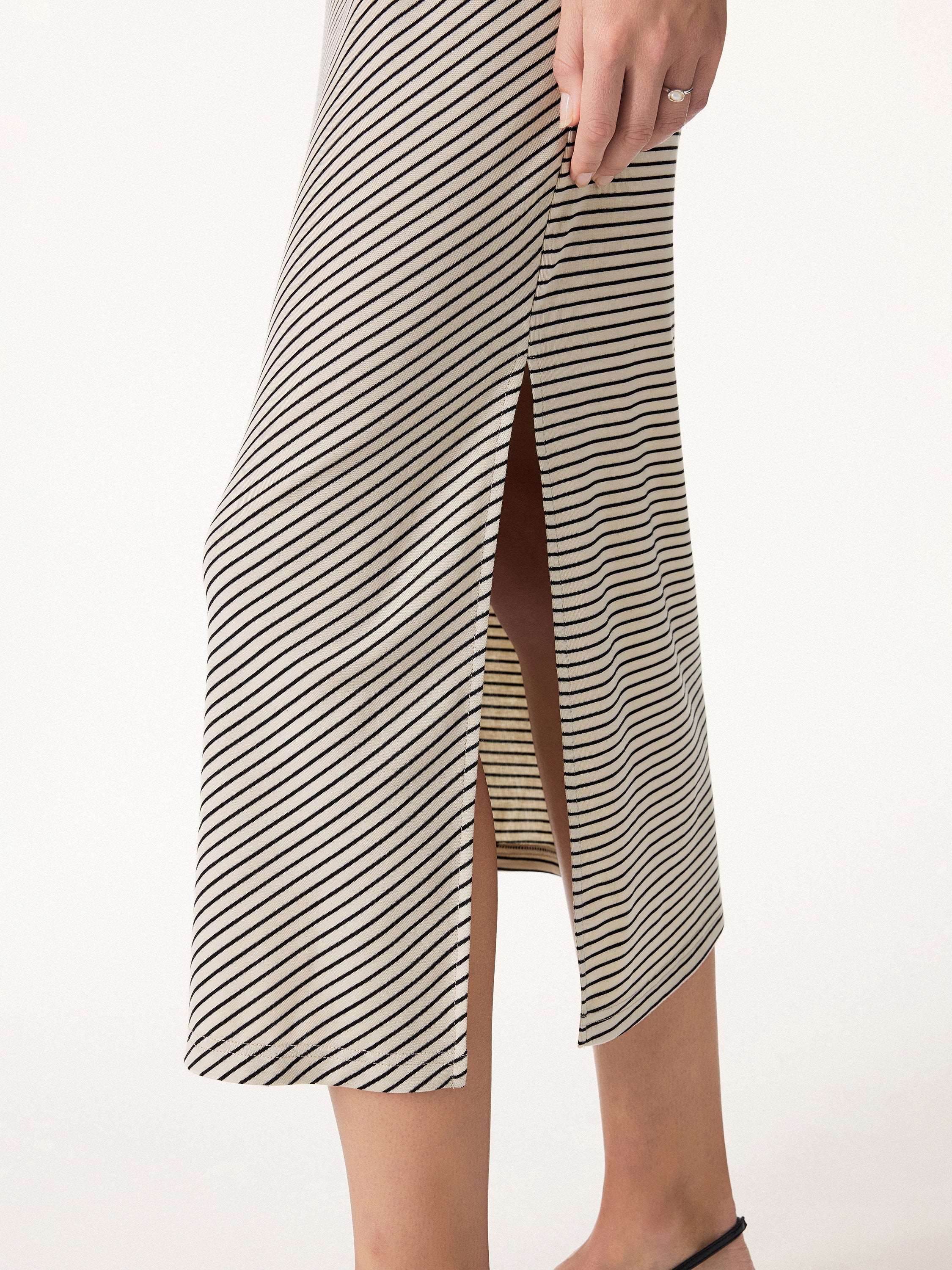 OGLmove Striped Relaxed Midi Dress with Self-Tie