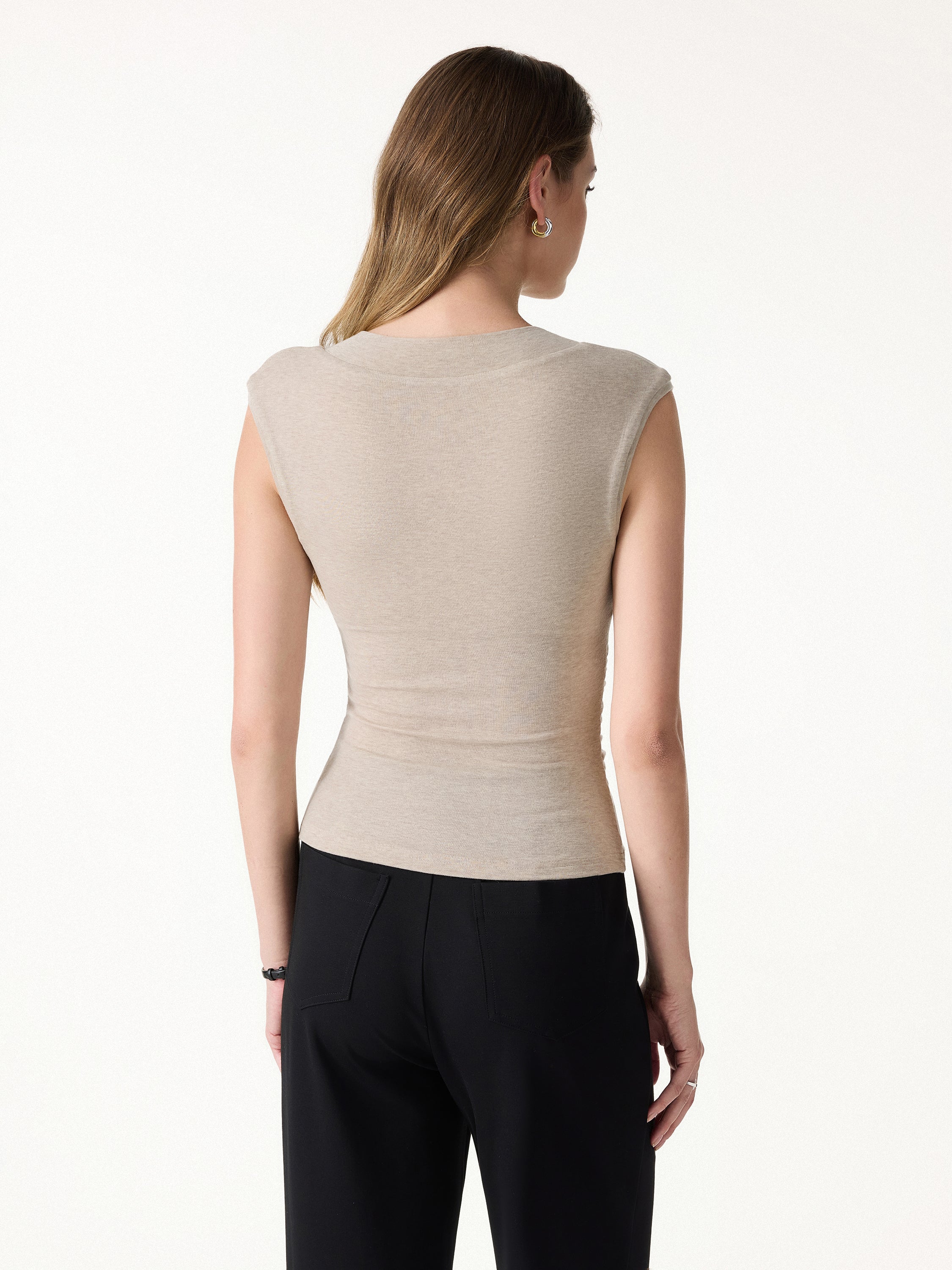 OGLmove Women's V-Neck Wide Shoulder Ruched Bra Top