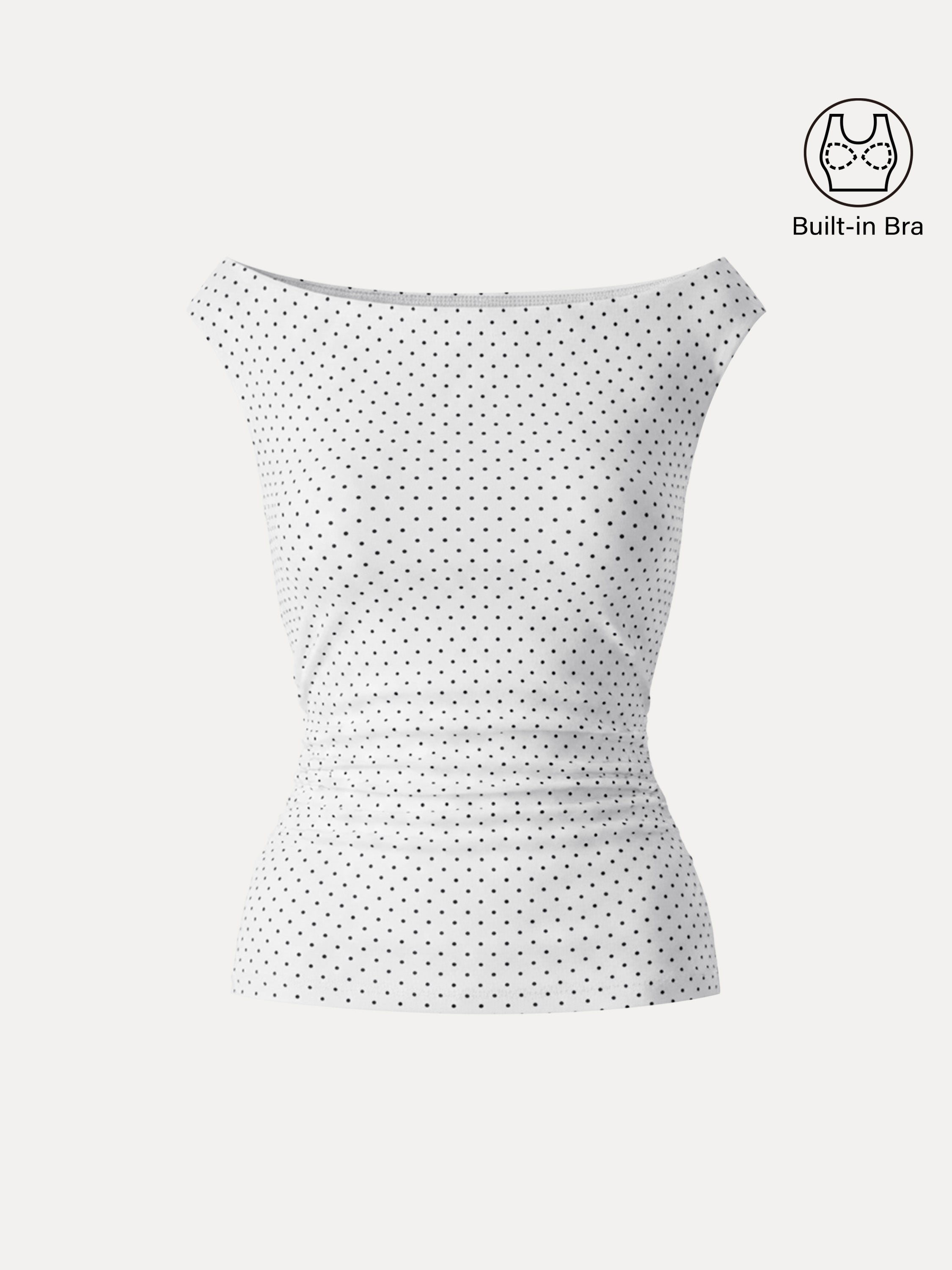 OGLmove Stretch Cotton Polka Dot Boatneck Ruched Bra Top
