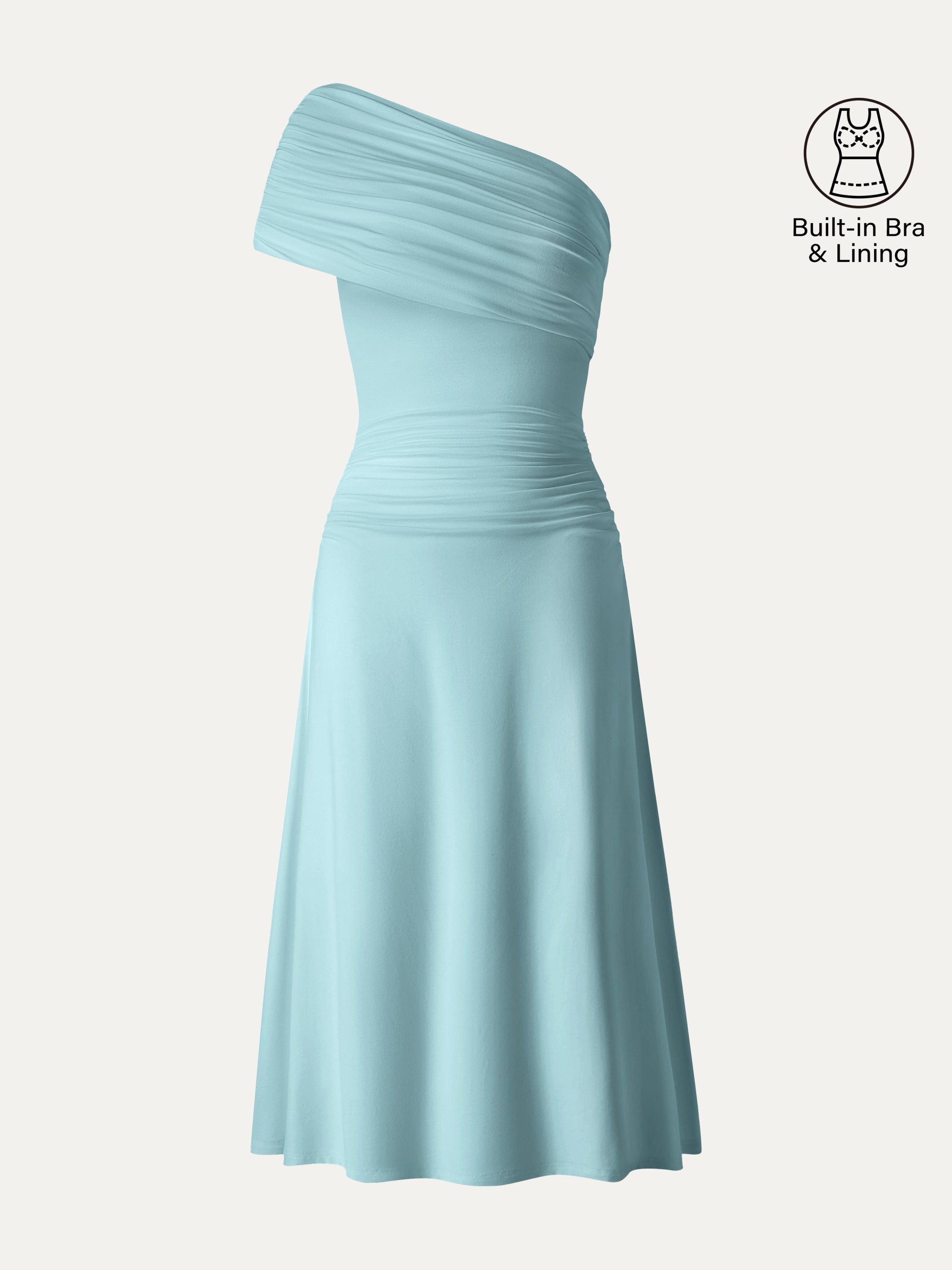 OGLmove Not-See-Thru One Shoulder Gathered Midi Bra Dress
