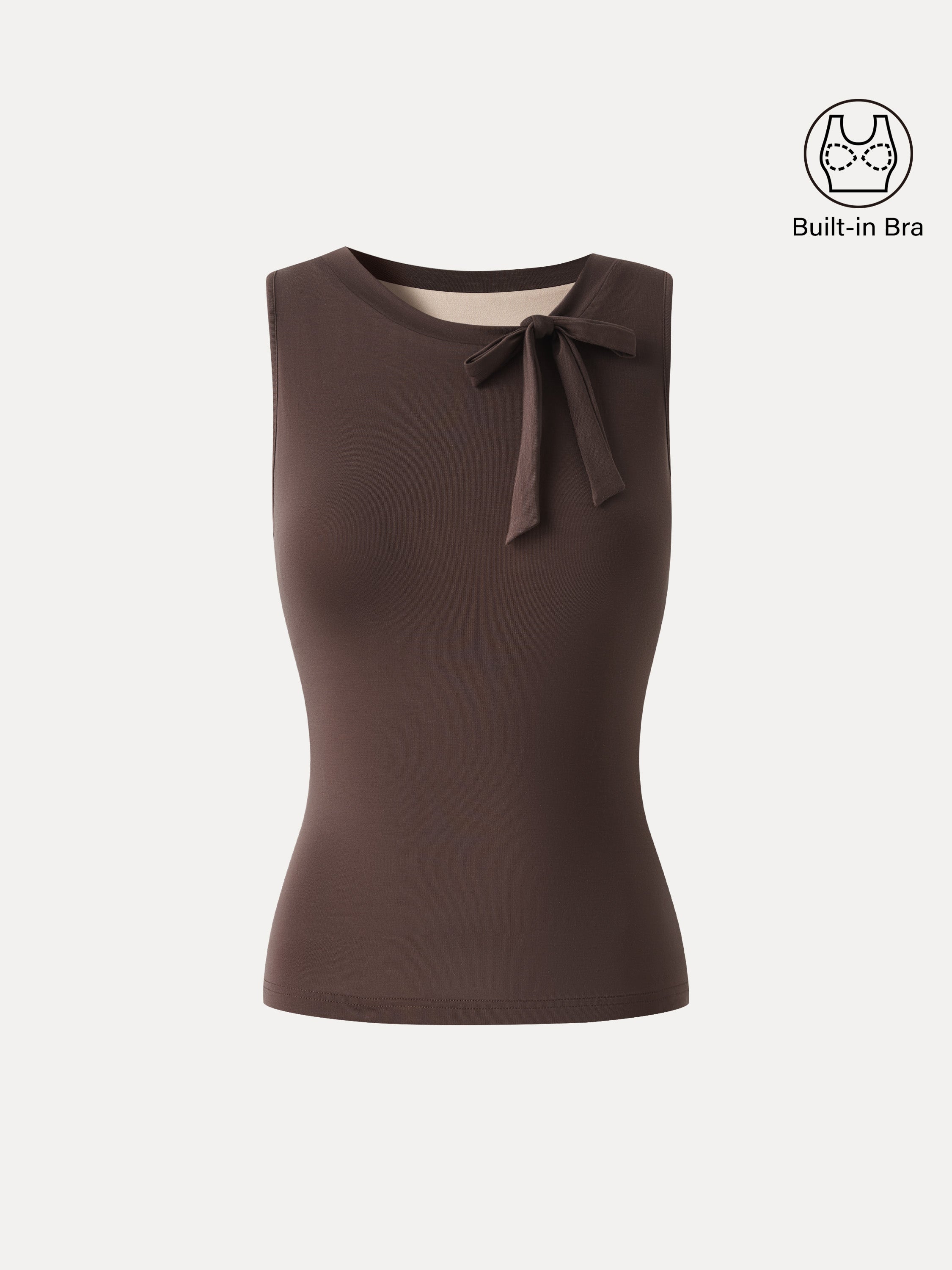 OGLmove Women's Milky Smooth Round Neck Sleeveless Top with Bow