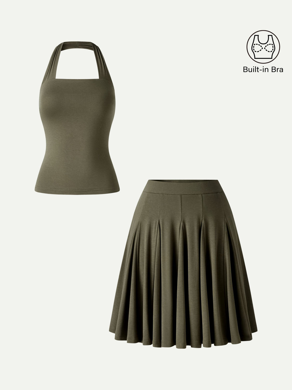 OGLmove Halter Going-Out Bra Top & Knee-Length Flare Skirt Set