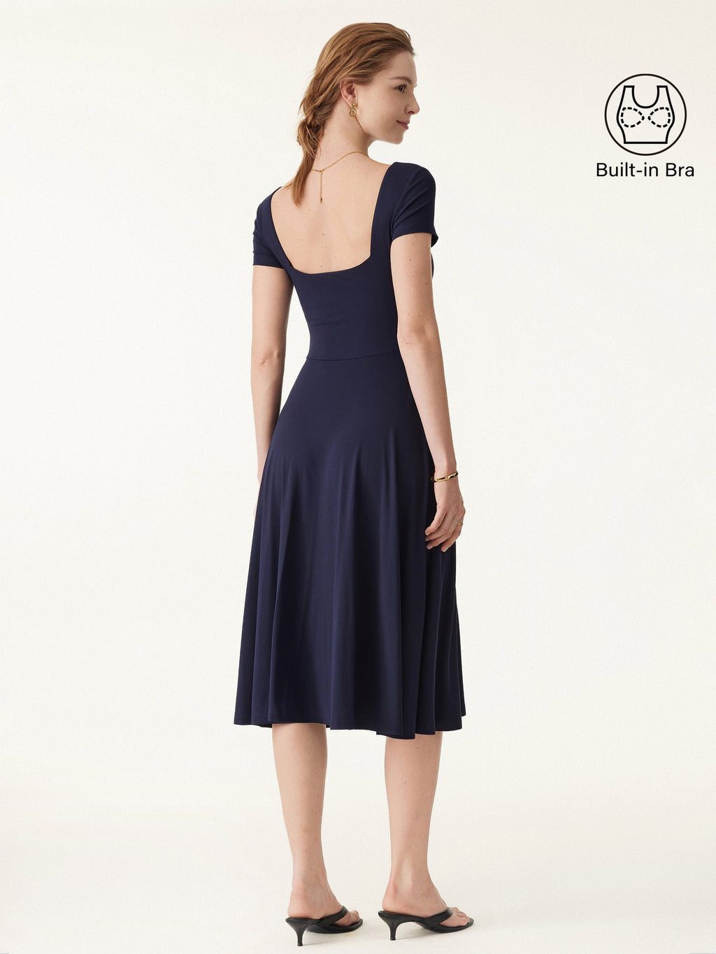 OGLmove Women's Flowy Square Neck Short Sleeve Midi Bra Dress