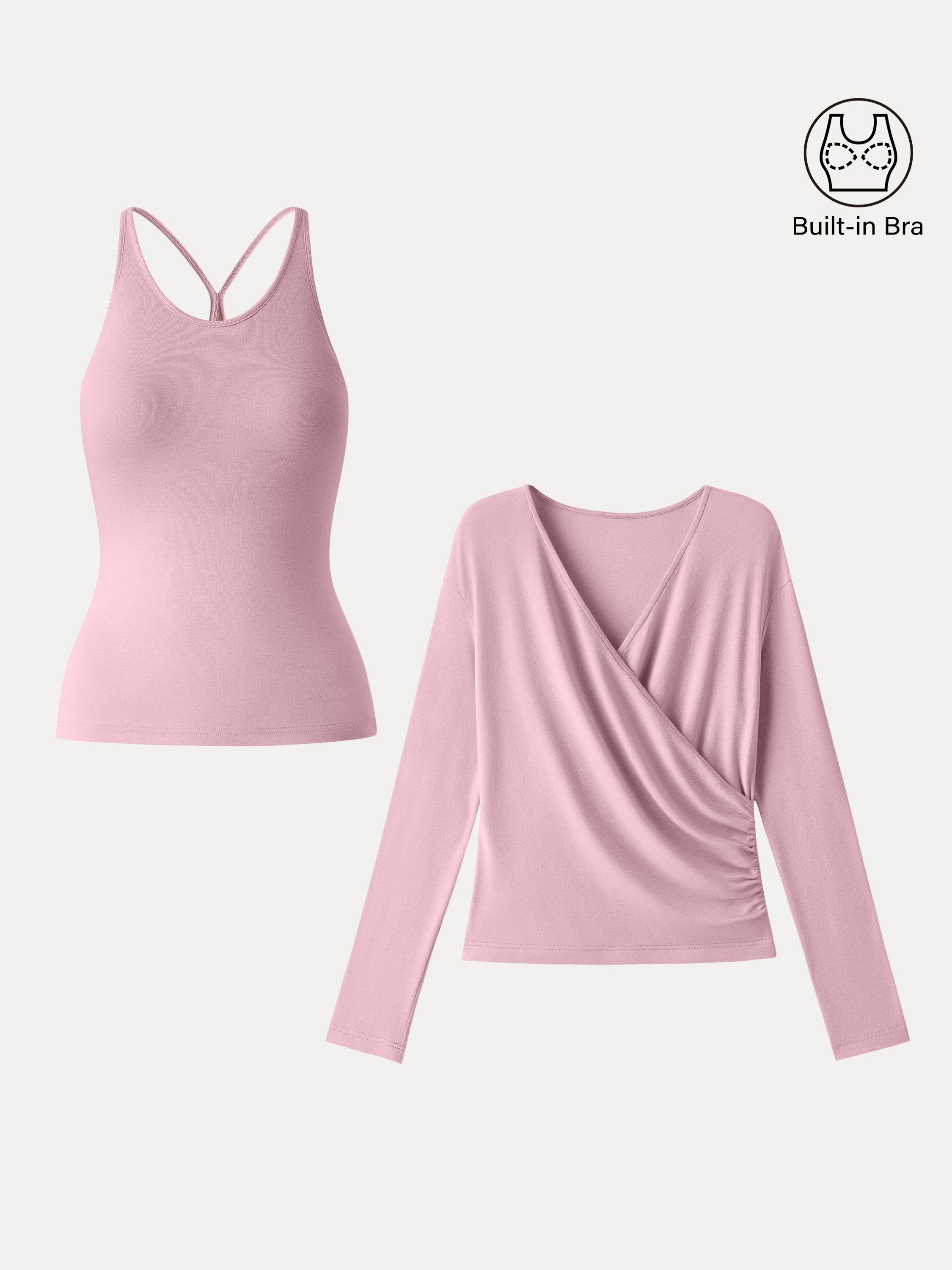 OGLmove Women's Surplice Ruched Cami Bra Top and Bottom Set