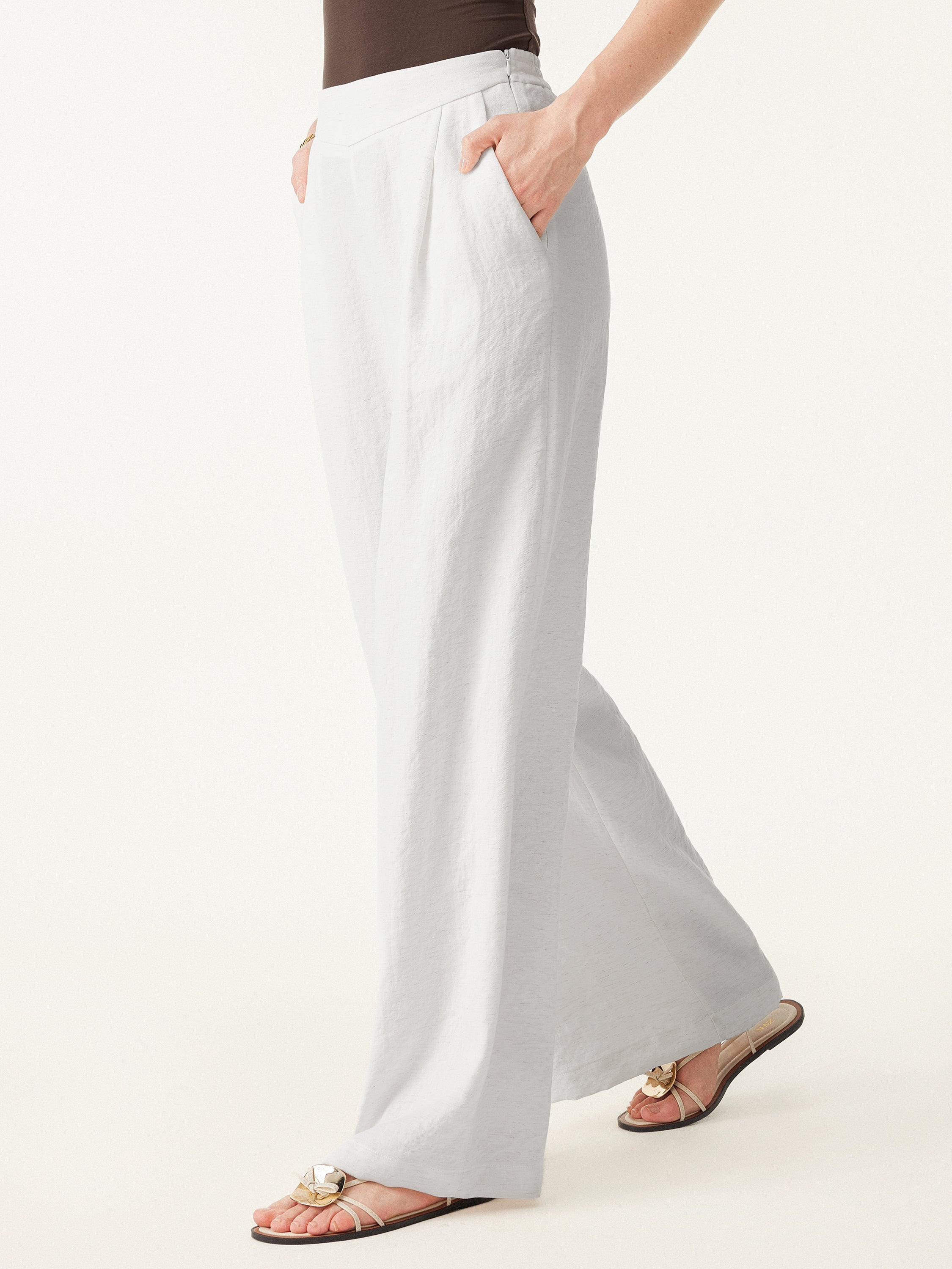 OGLmove Breezy Linen Mid Rise Wide Leg Pant With Pockets