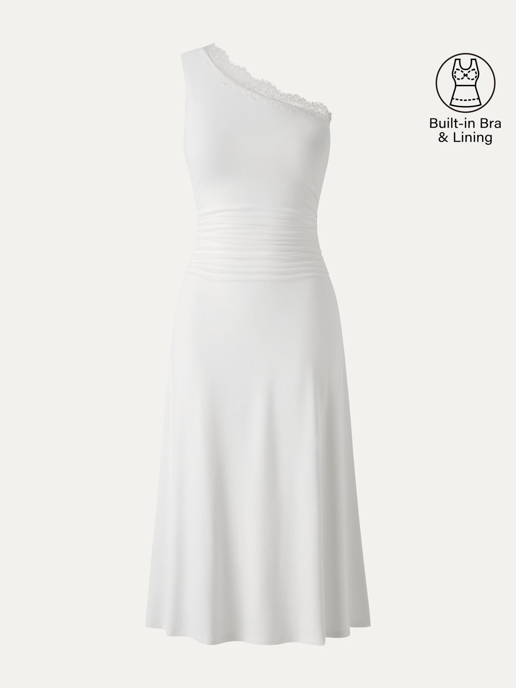 OGLmove Women's Lace Trim One Shoulder Ruched Bra Dress