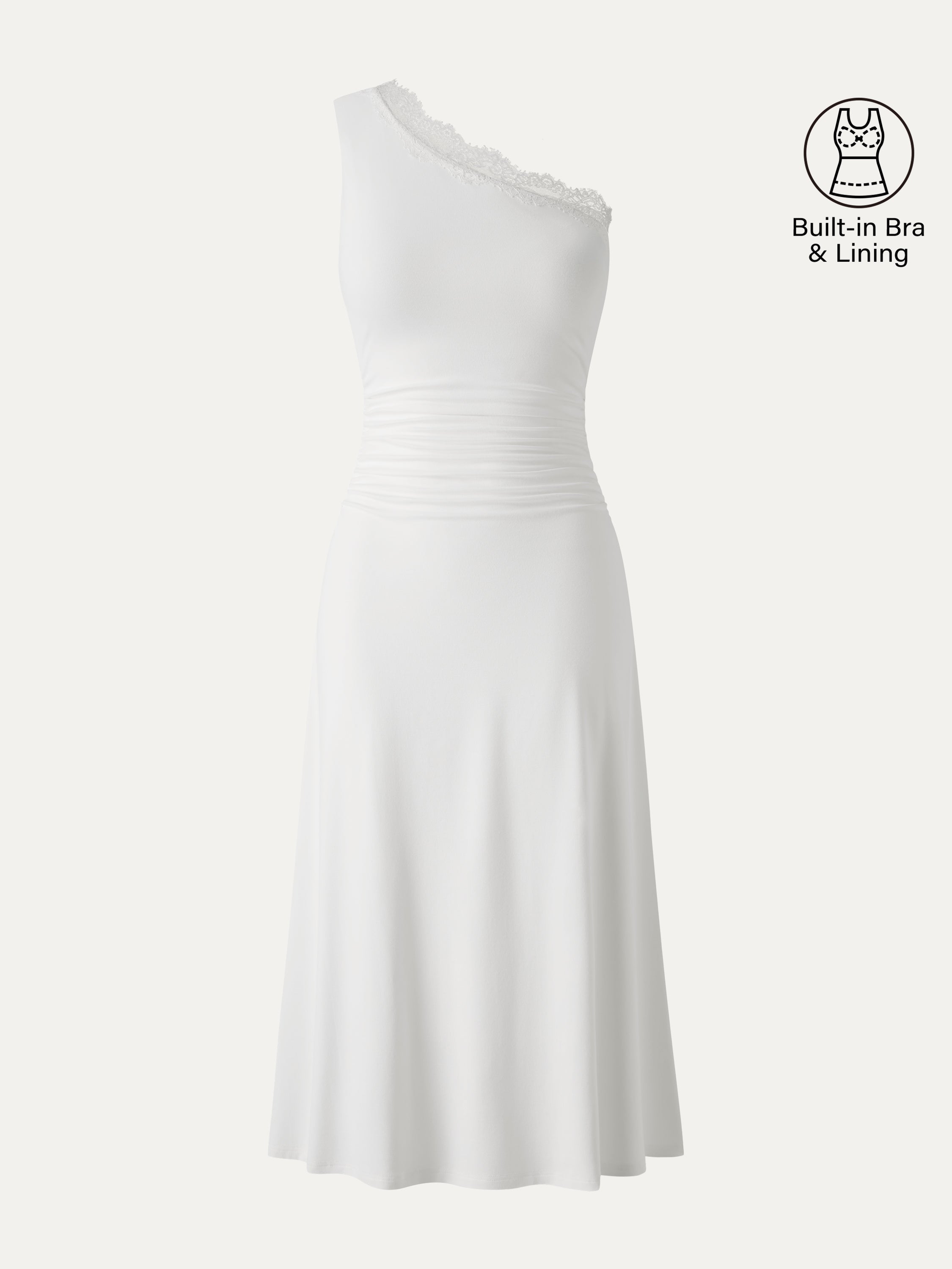 OGLmove Women's Lace Trim One Shoulder Ruched Bra Dress