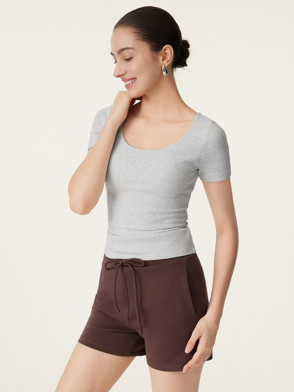 OGLmove Women's Scoop Neck Short Sleeve Cotton Airy Bra Top