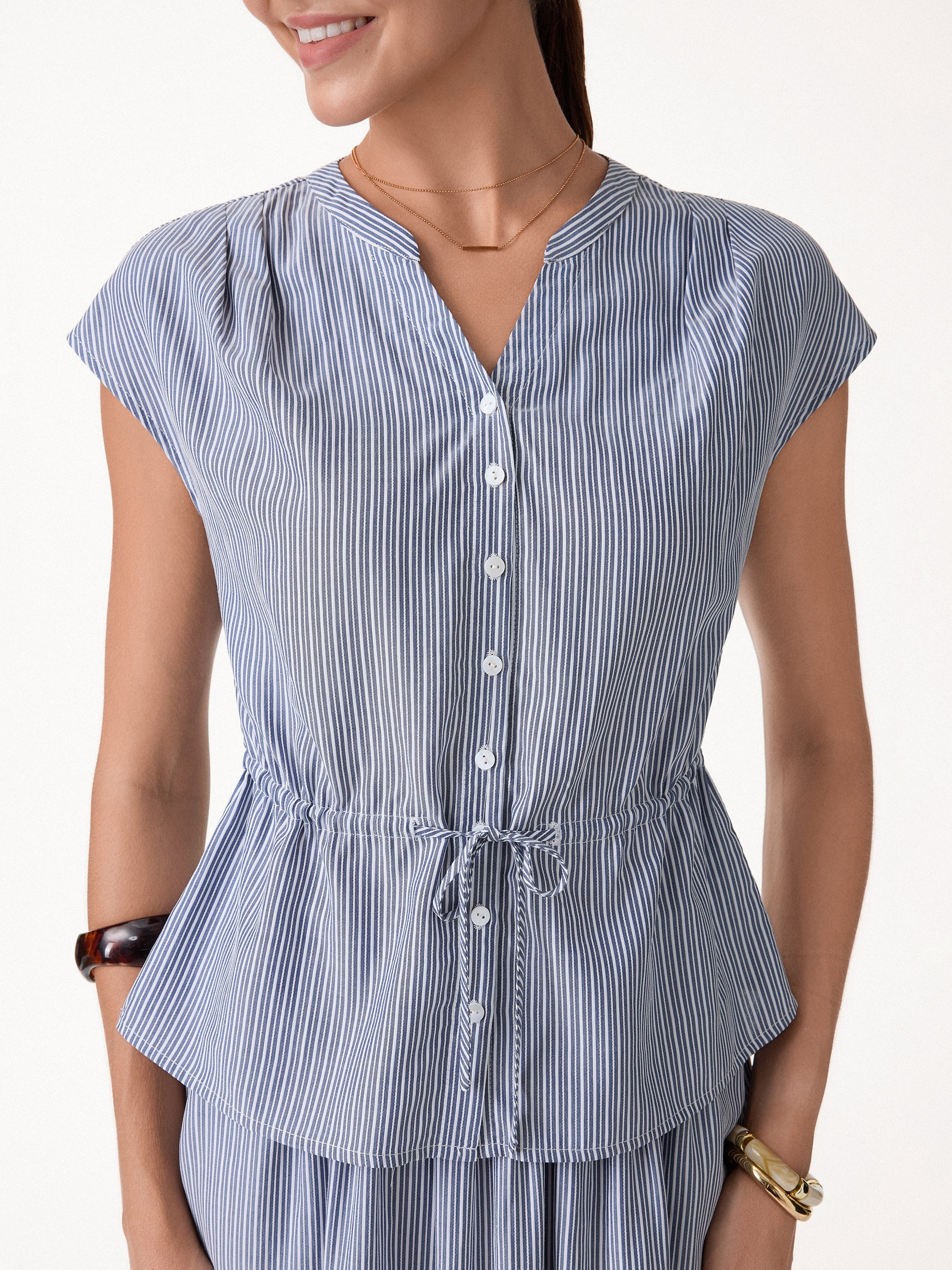 OGLmove Women's 2-Piece Set Drawstring Waist Poplin Shirt & High Rise Midi Skirt with Pockets