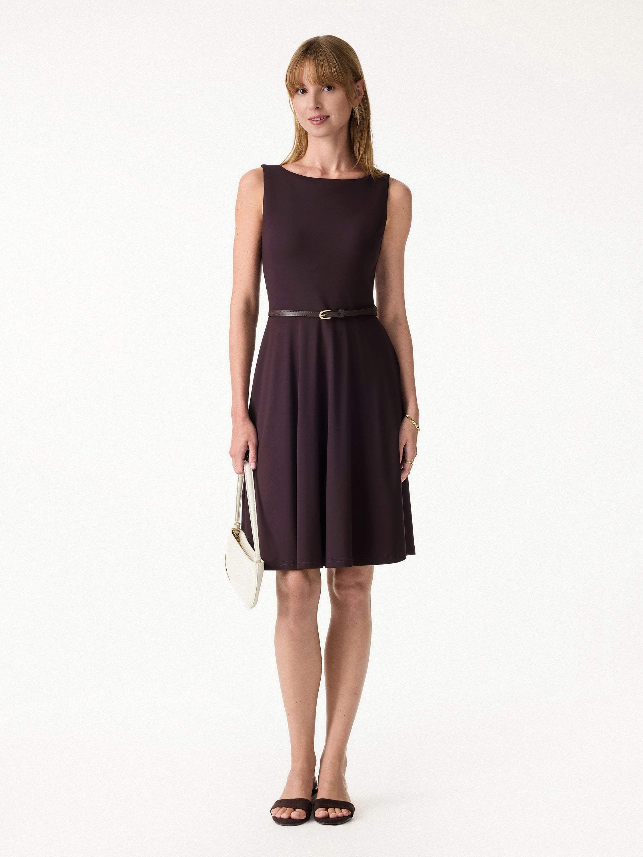 OGLmove Women's Boatneck Fit-and-Flare Mini Bra Dress with Pockets