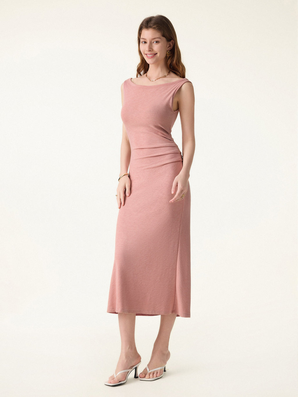 OGLmove Women's Boatneck Tucked Fit-and-Flare Midi Bra Dress