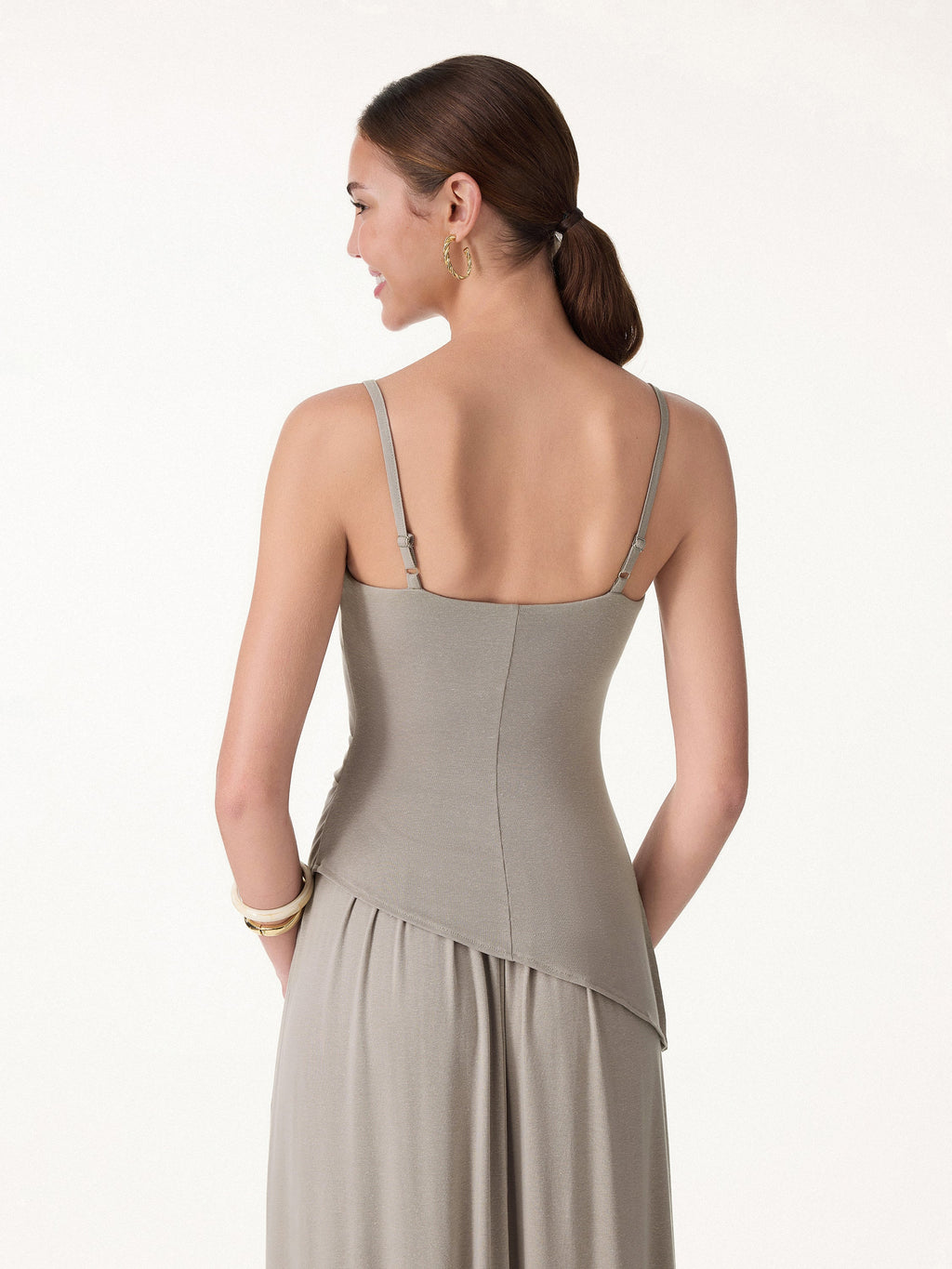 OGLmove Square Neck Spaghetti Bra Top with Side Slit