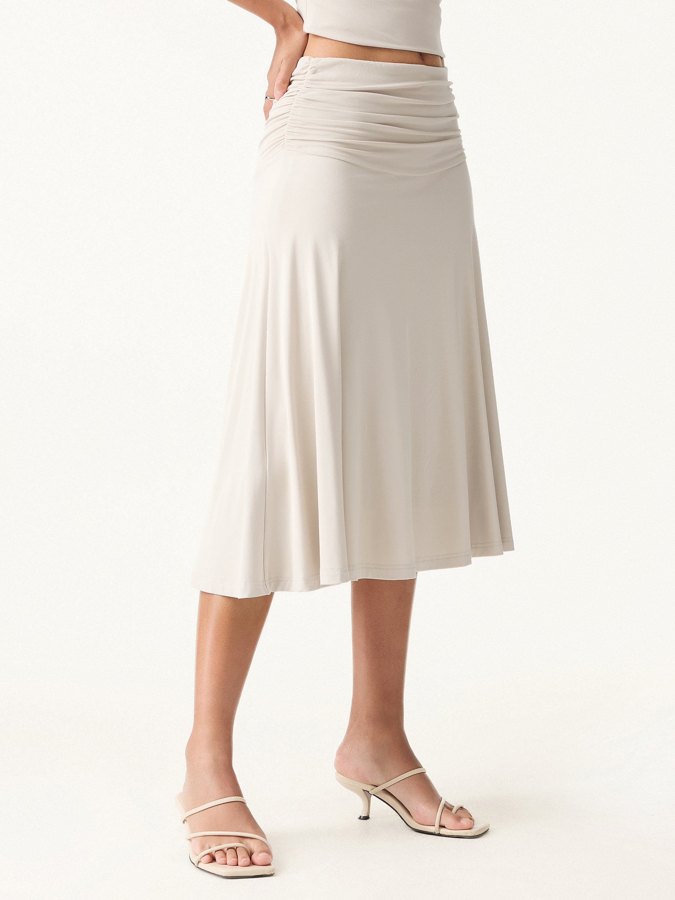 OGLmove 2-Piece One-Shoulder Twisted Bra and Ruched Midi Skirt