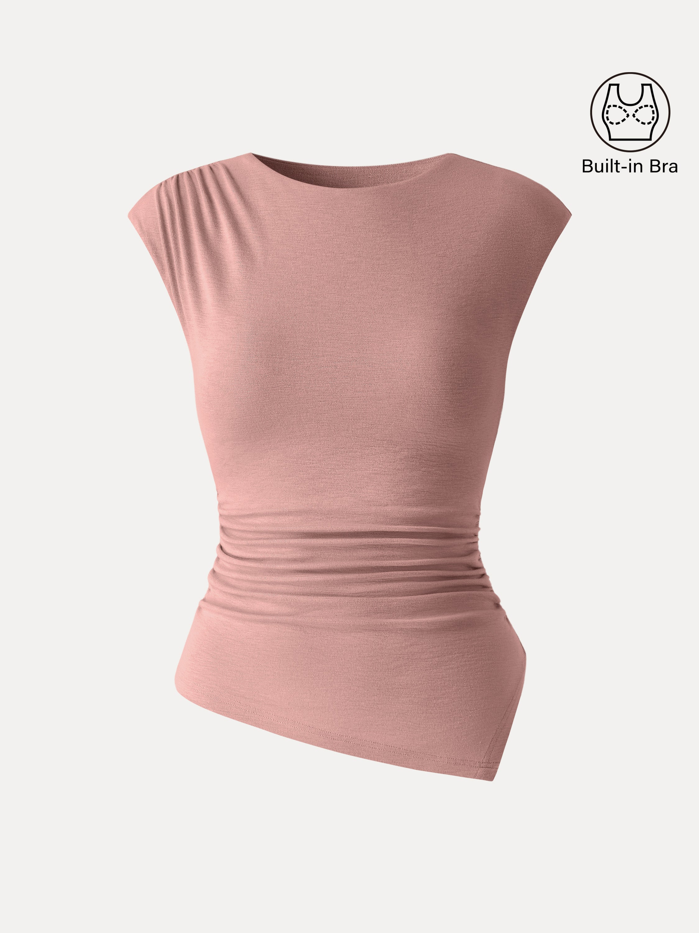OGLmove Women's Matte Smooth Cap Sleeve Ruched Asymmetrical Bra Top