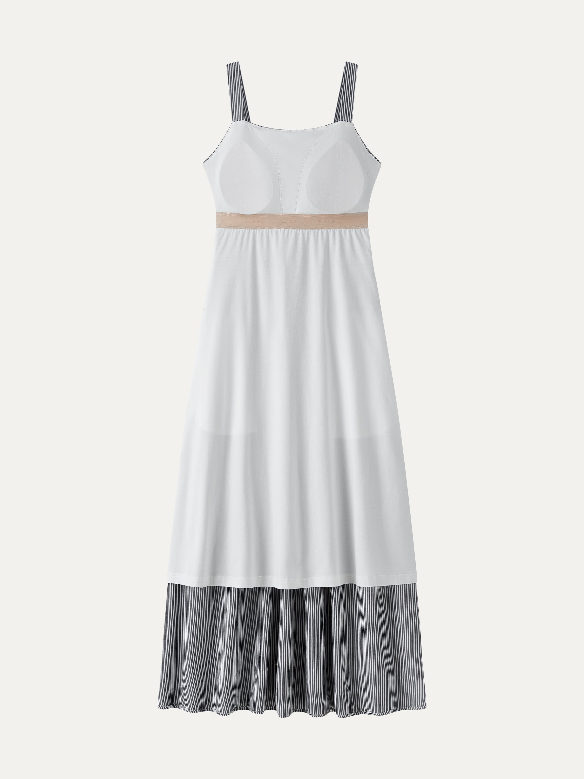 OGLmove Striped Poplin Square Neck Smocked Midi Bra Dress