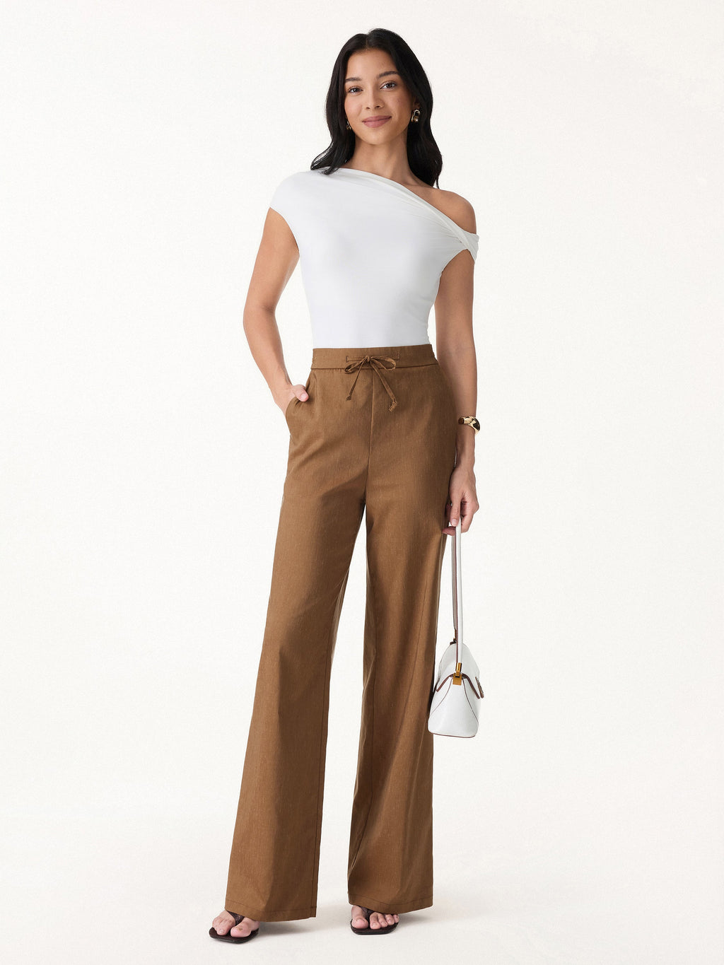 OGLmove Linen Drawstring Wide Leg Pant with Pockets
